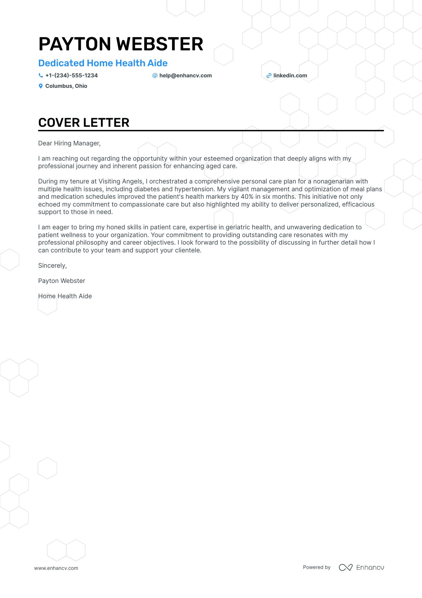sample cover letter for job application caregiver
