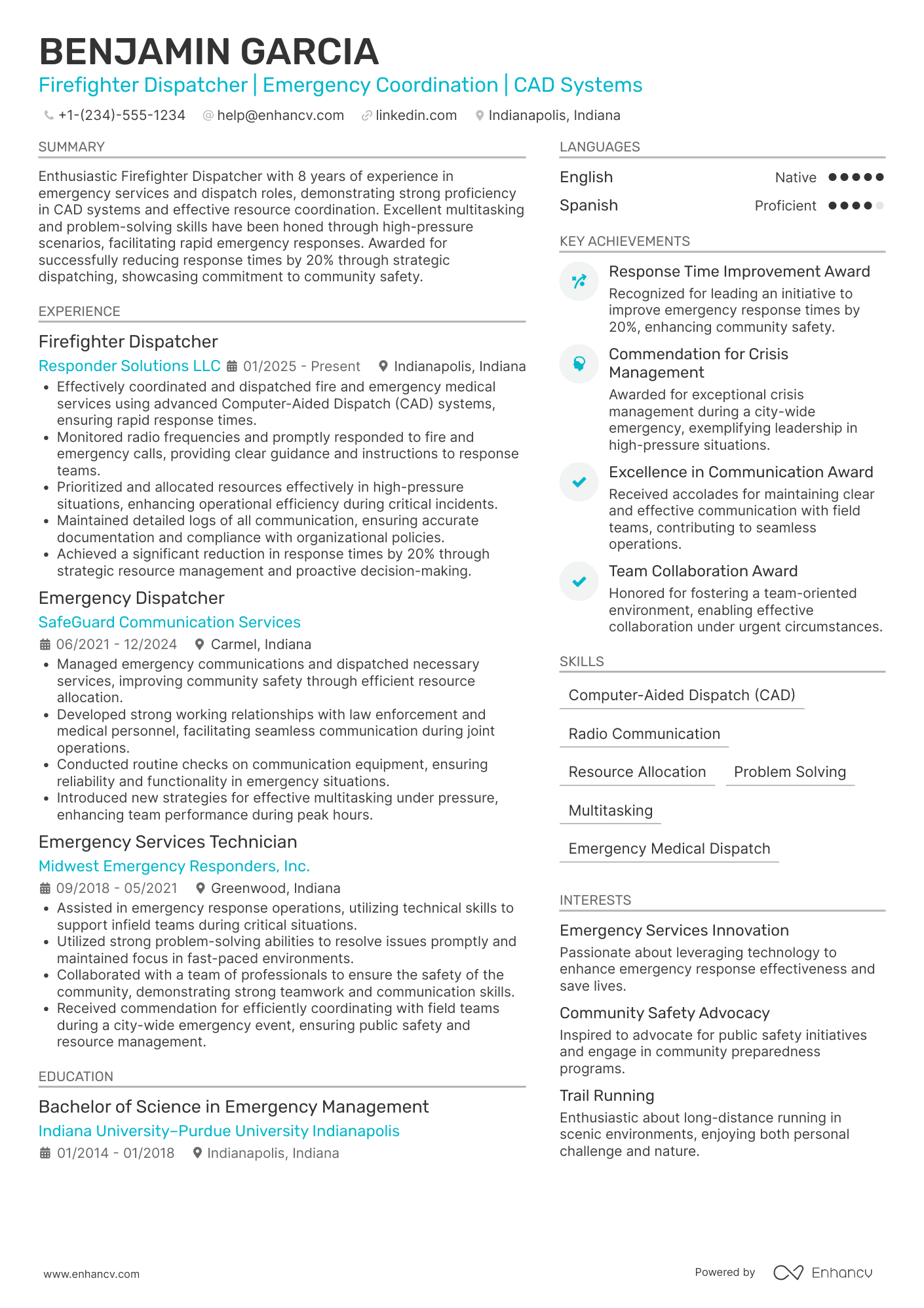 A resume example of a Firefighter Dispatcher