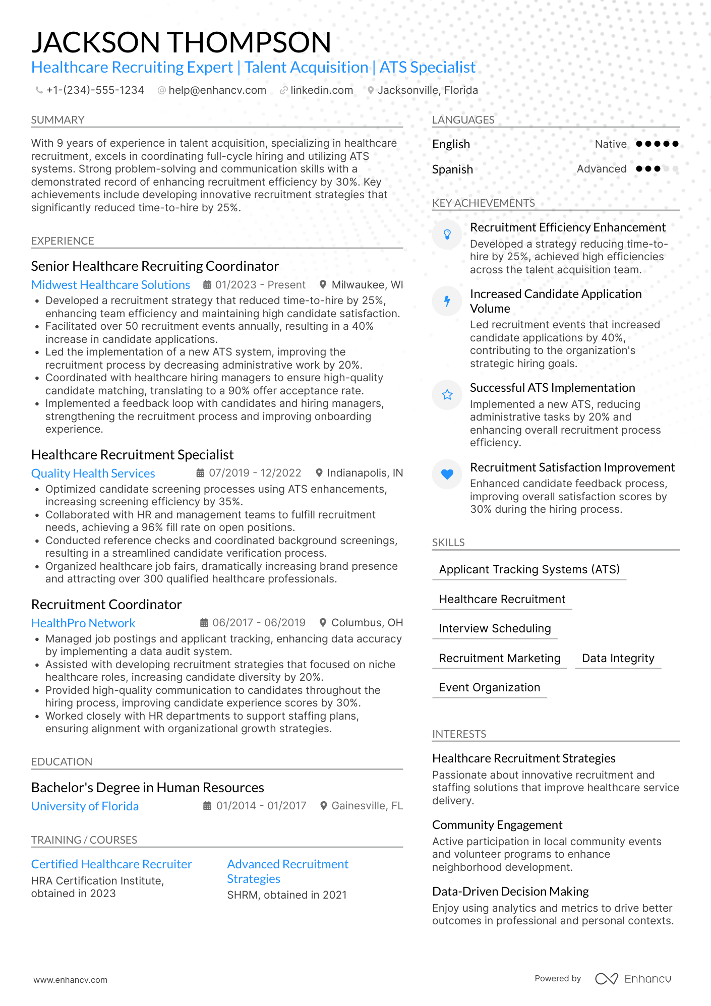 A resume example of a Healthcare Recruiting Coordinator