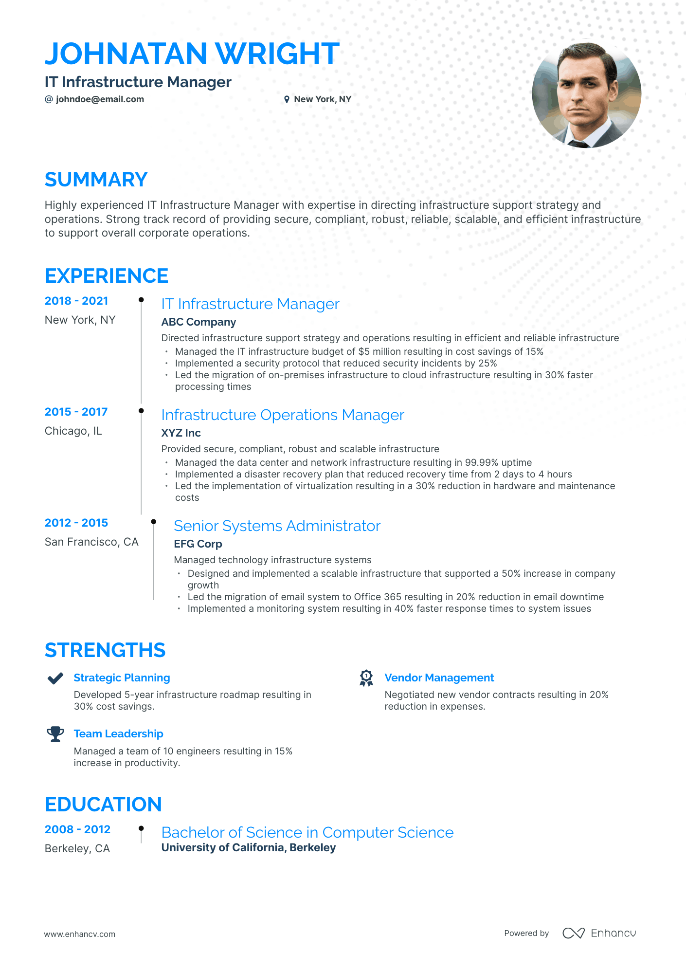 Timeline IT Infrastructure Manager Resume Template