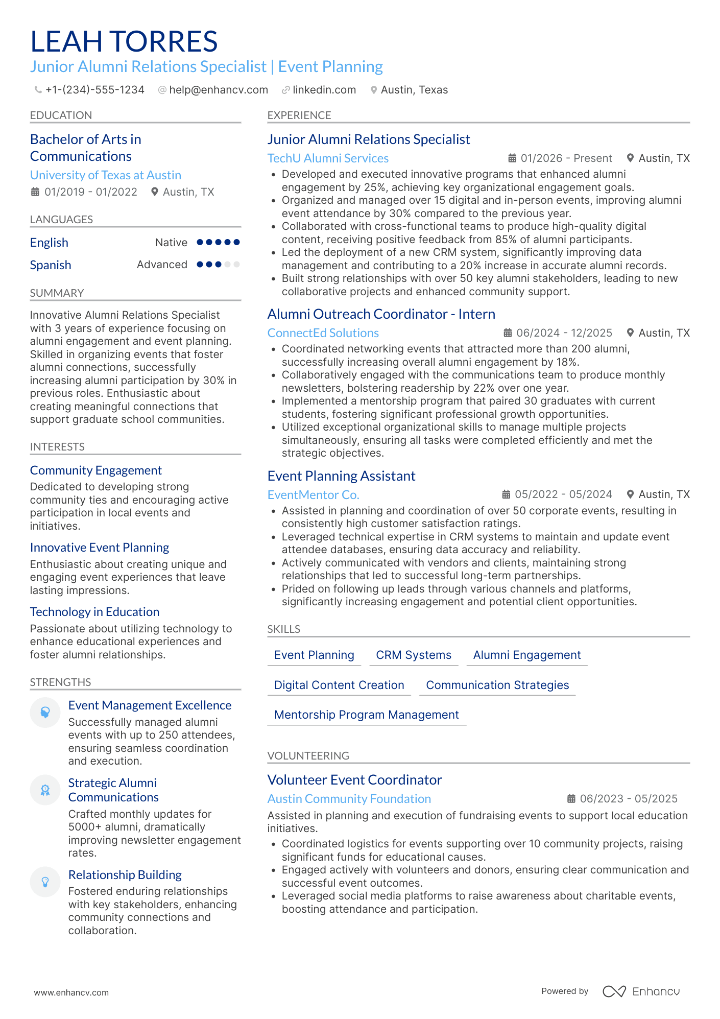 A resume example of a Grad School Alumni Relations Manager