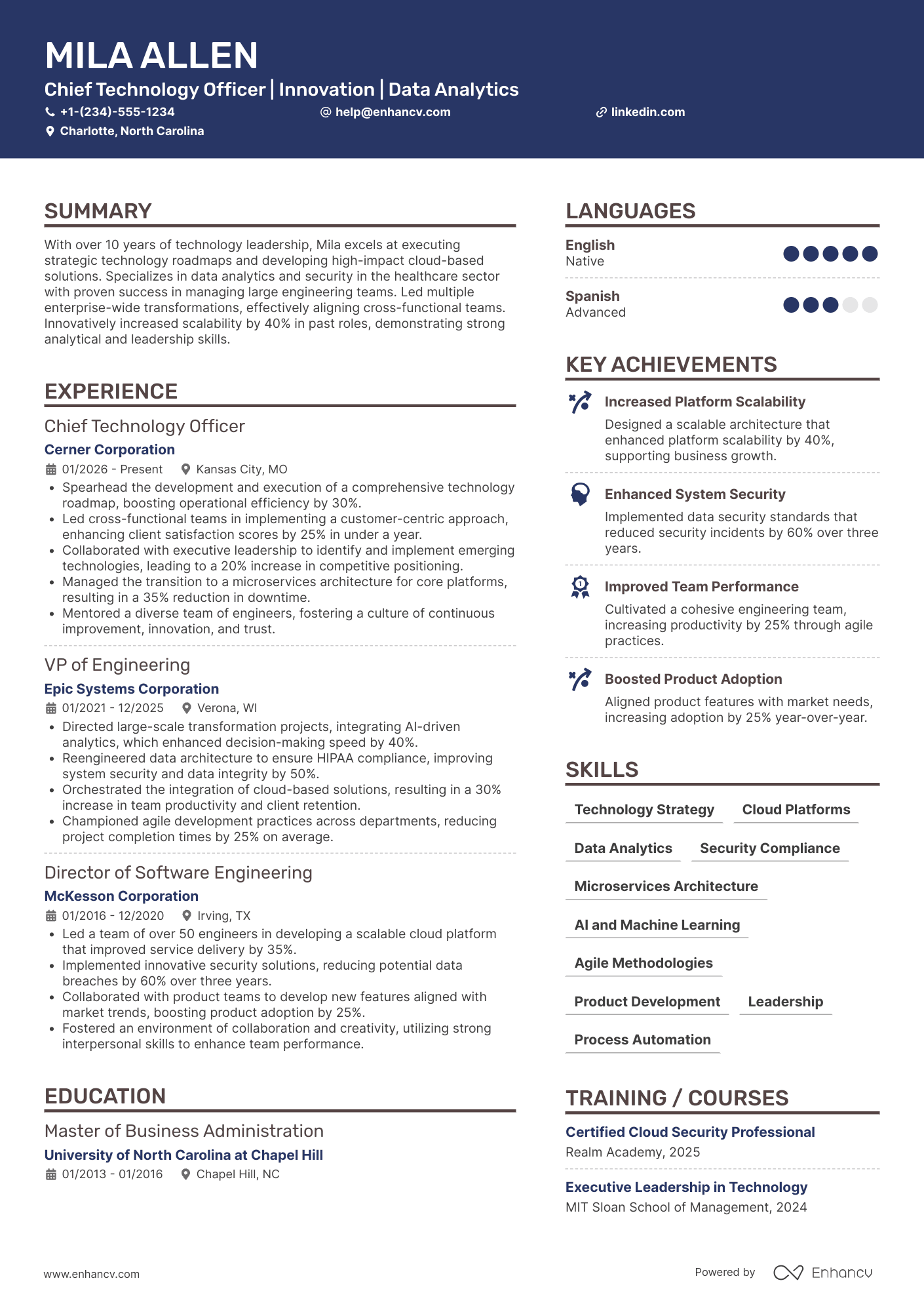 A resume example of a CTO