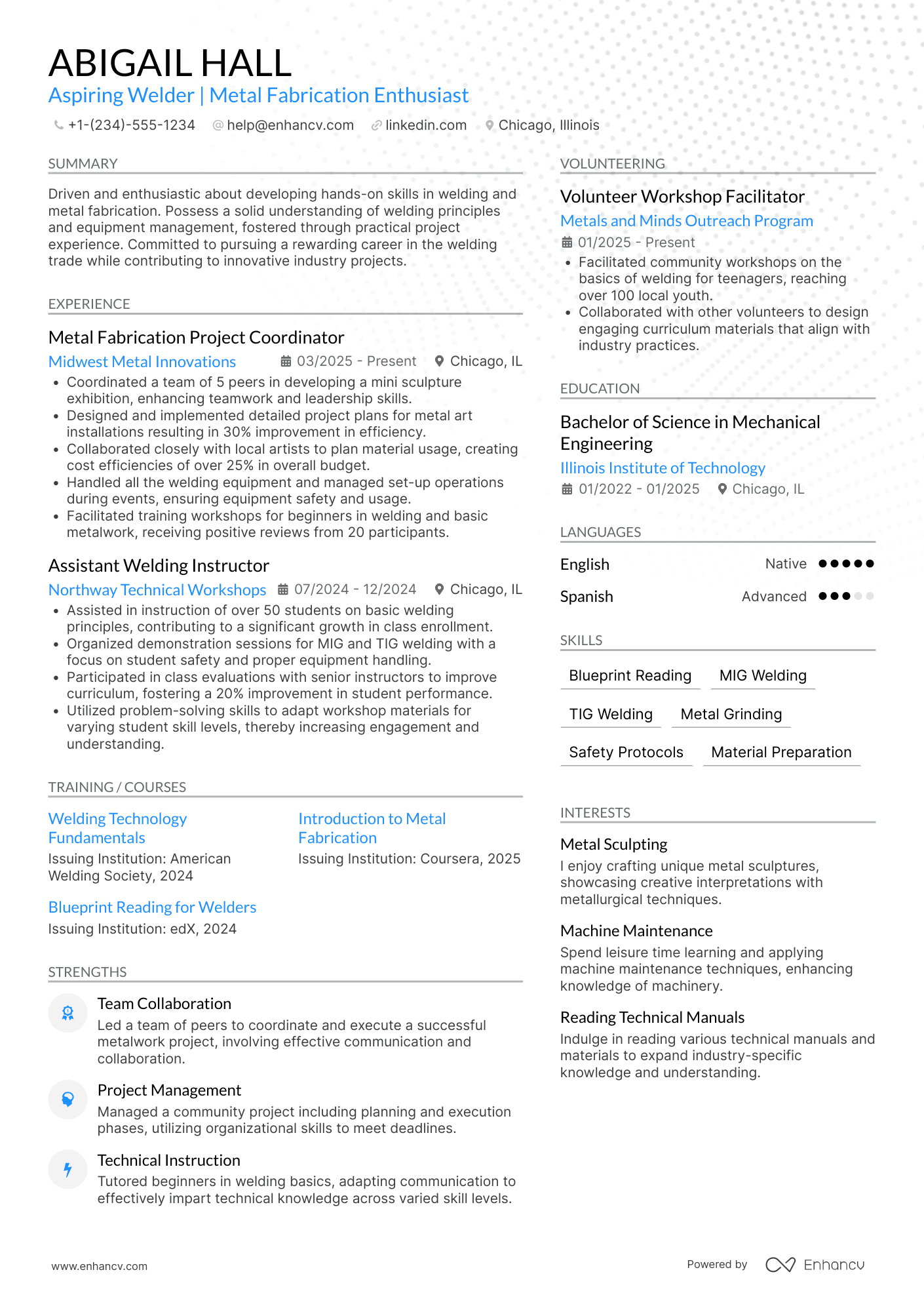 A resume example of a Welder Apprentice