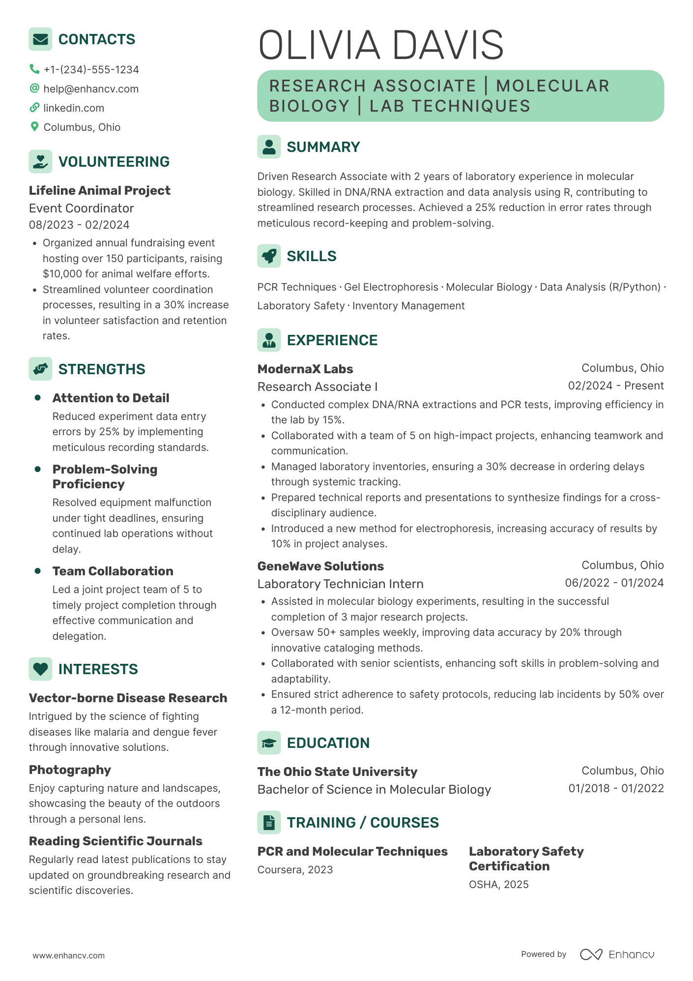 A resume example of a Research Associate I