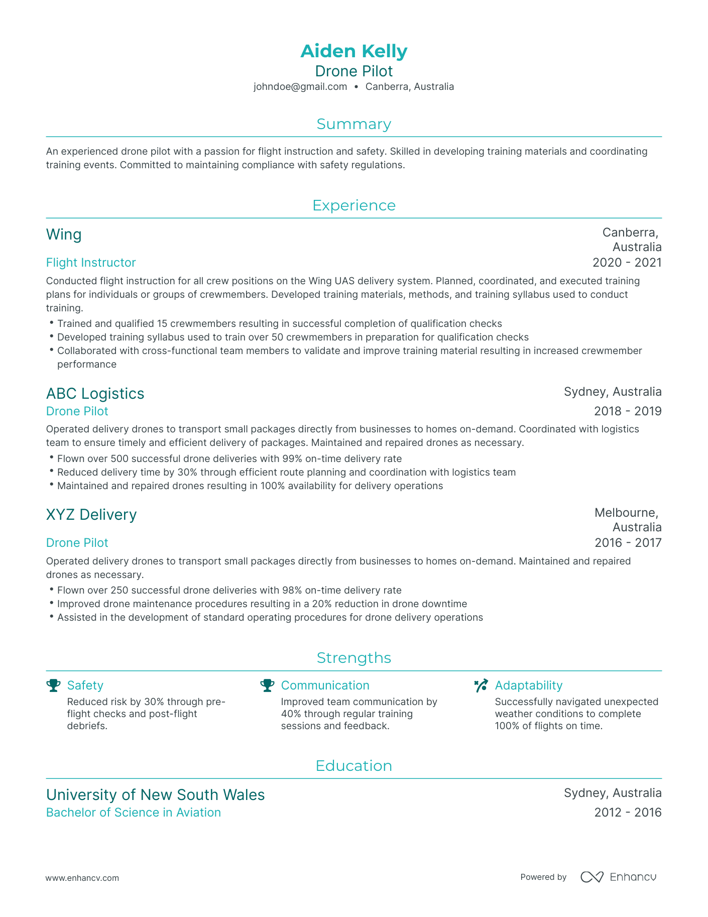 Traditional Drone Pilot Resume Template