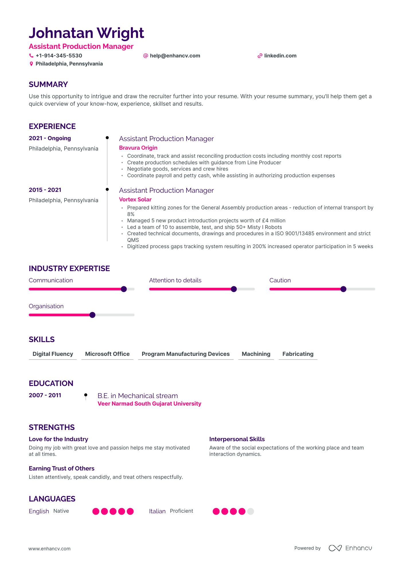 Assistant Production Manager Resume Examples & Guide for 2023 (Layout ...