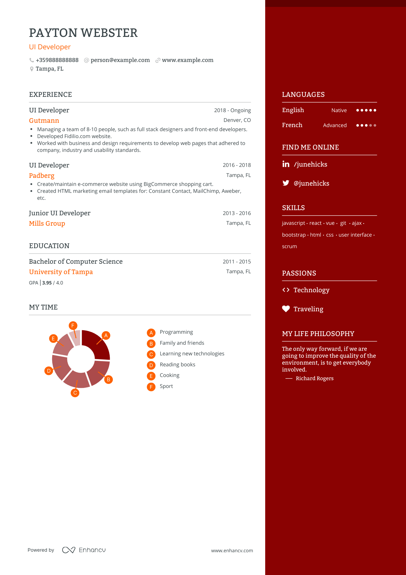 One Page UI Developer Resume Template