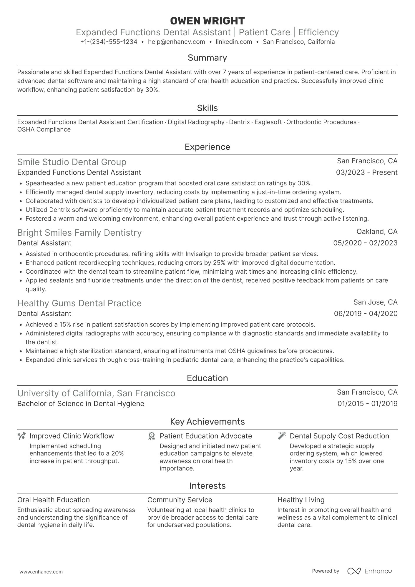 A resume example of a Expanded Functions Dental Assistant