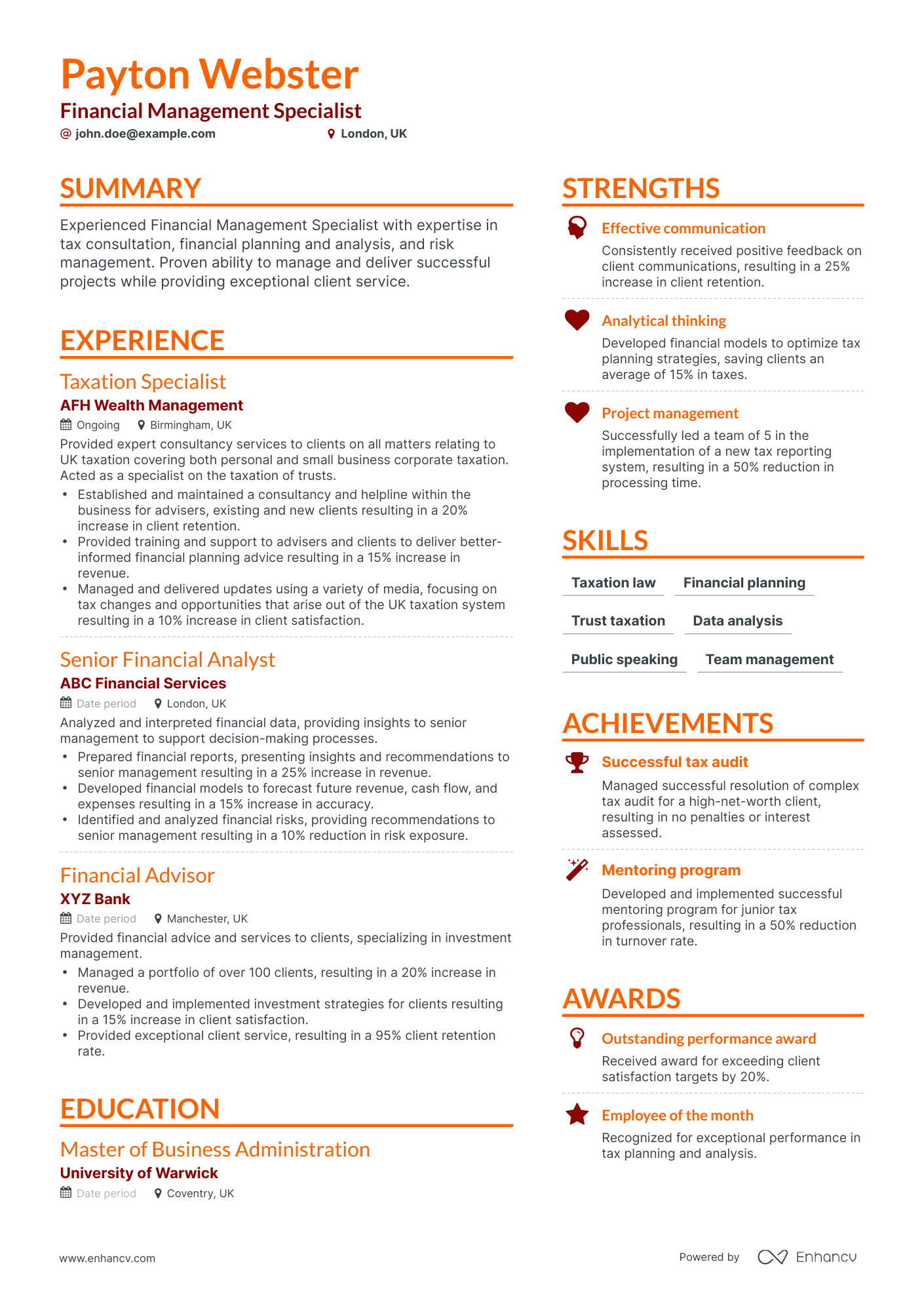 Simple Financial Management Specialist Resume Template