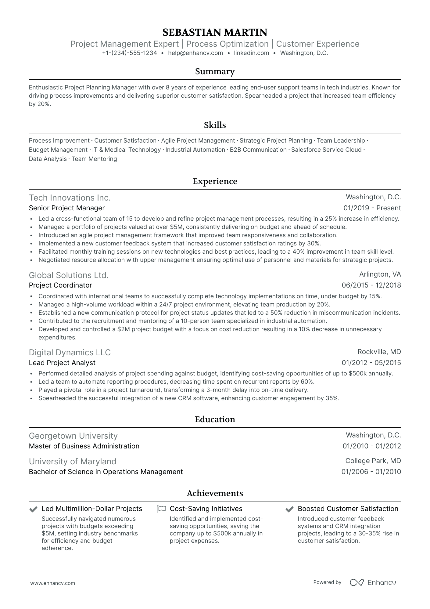 project planning on resume