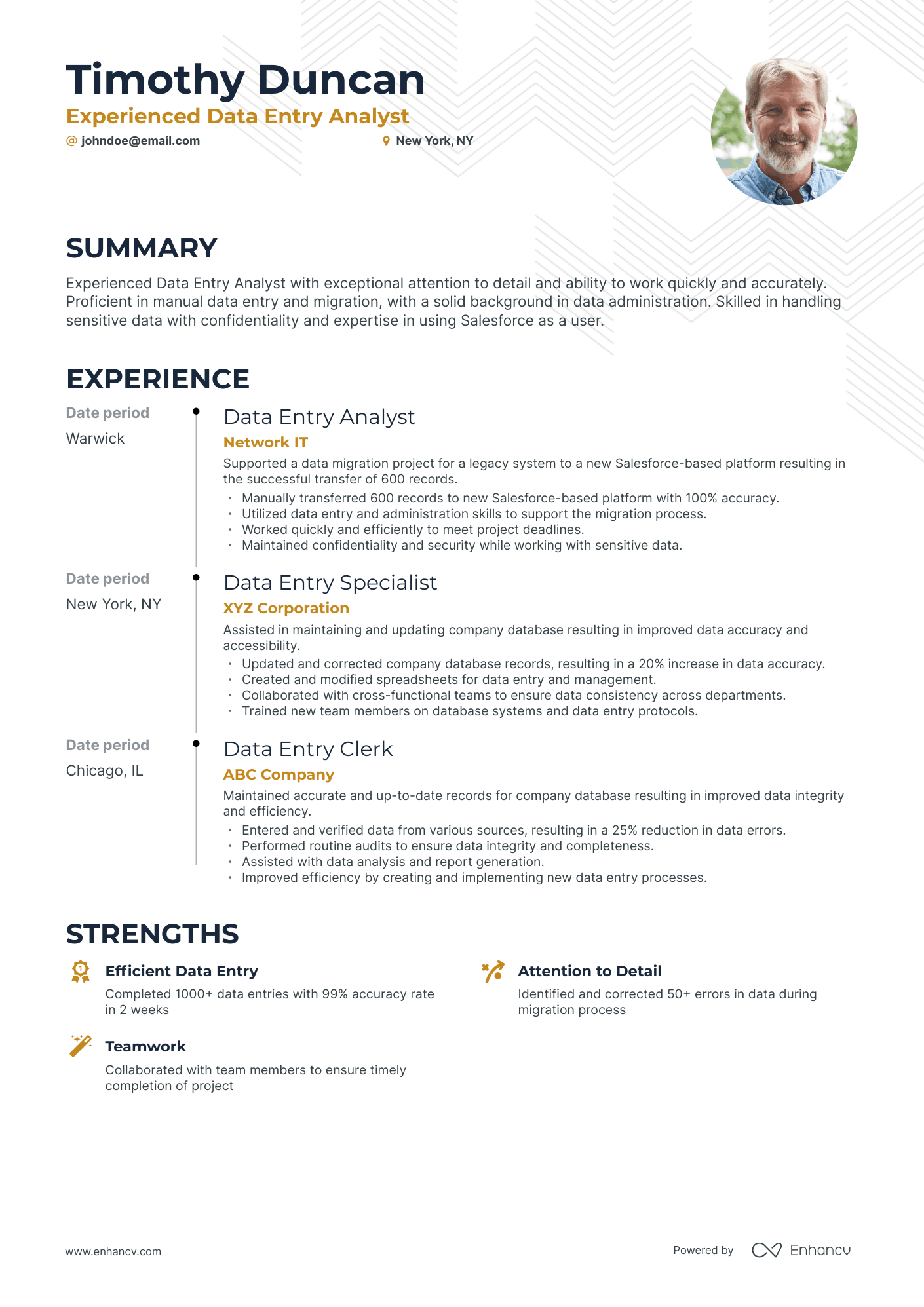 Timeline Data Entry Analyst Resume Template
