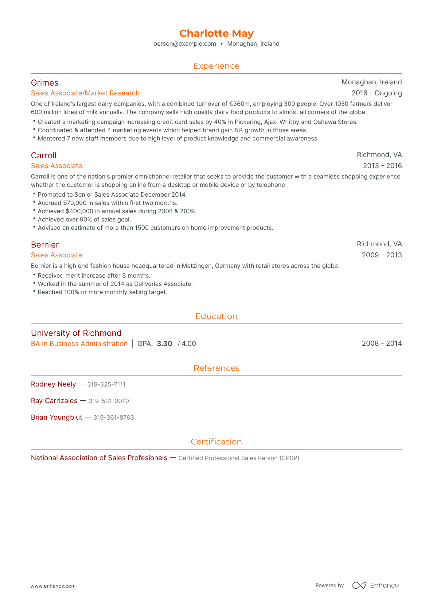 Traditional Sales Associate Resume Template