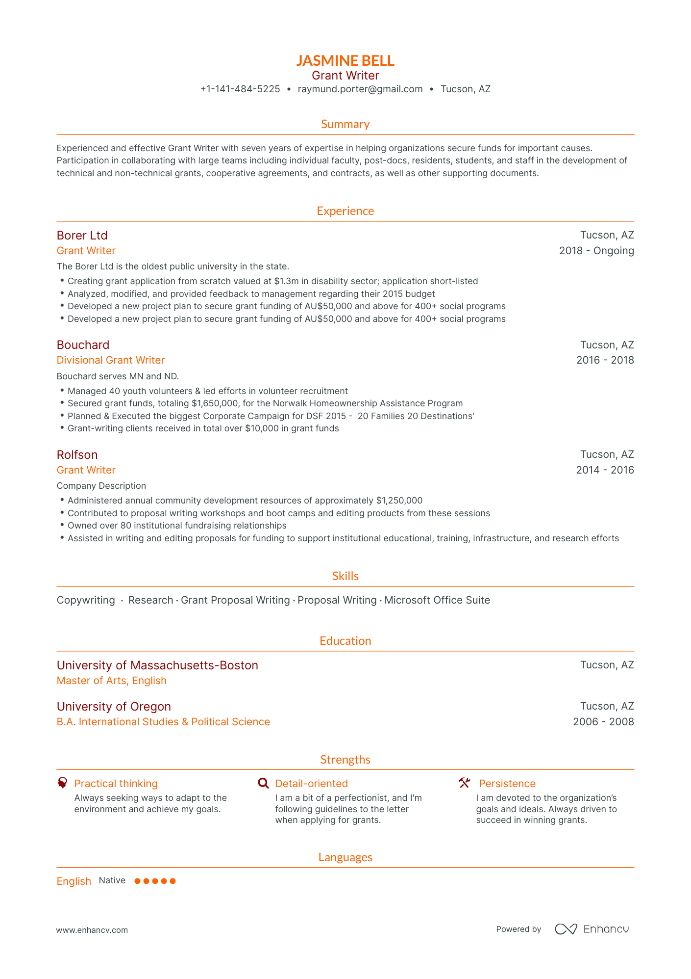 Traditional Grant Writer Resume Template