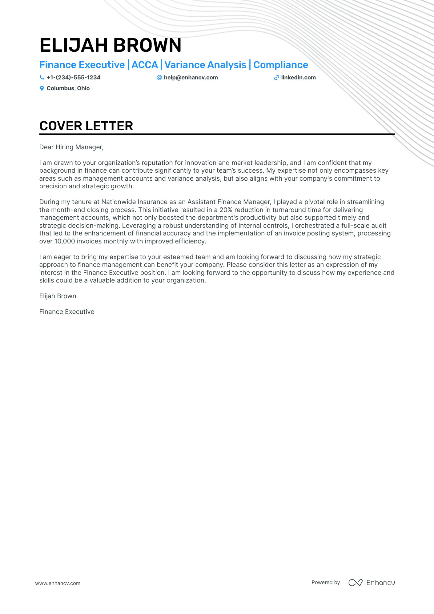 cover letter of finance manager