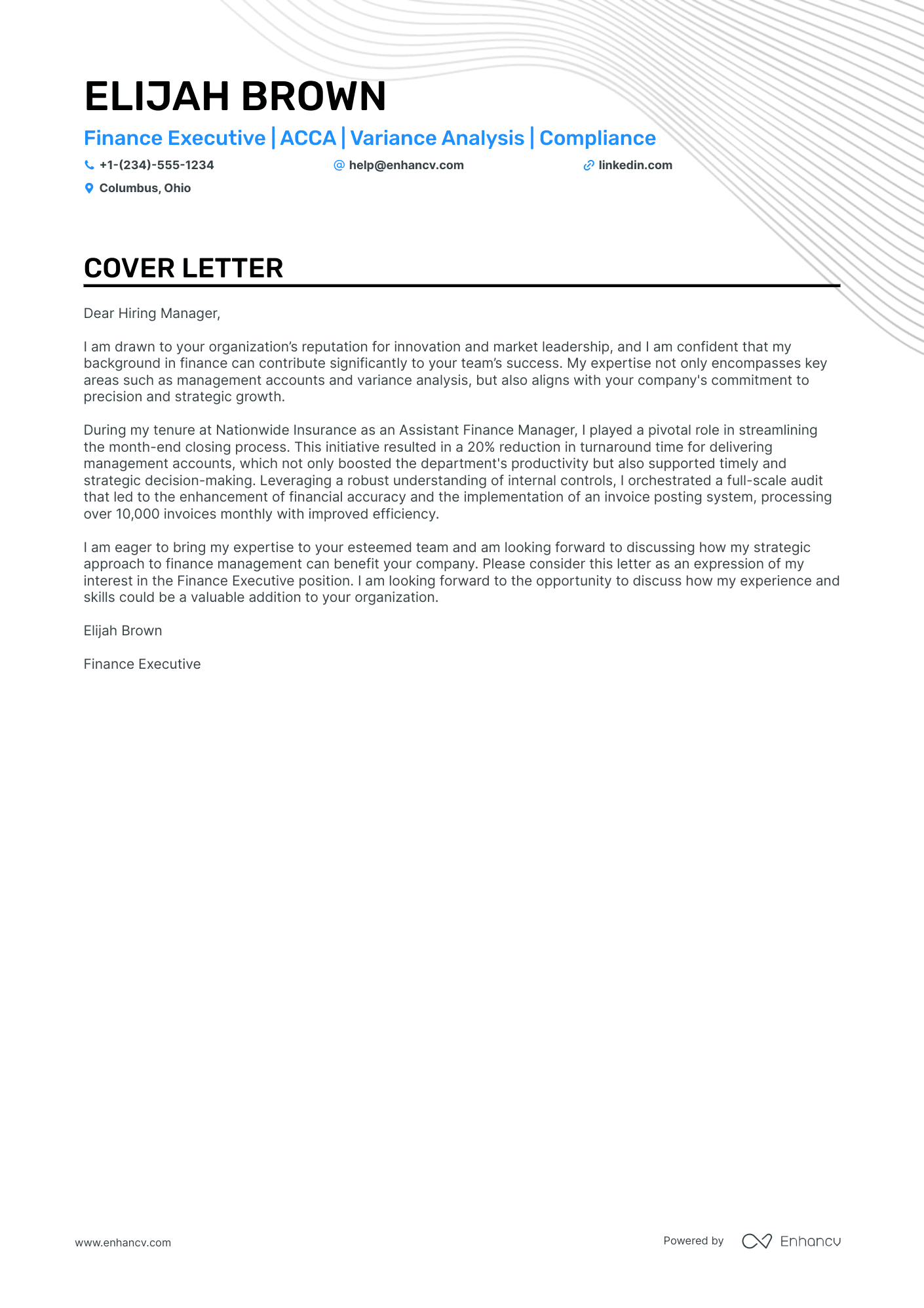 cover letter for a finance job