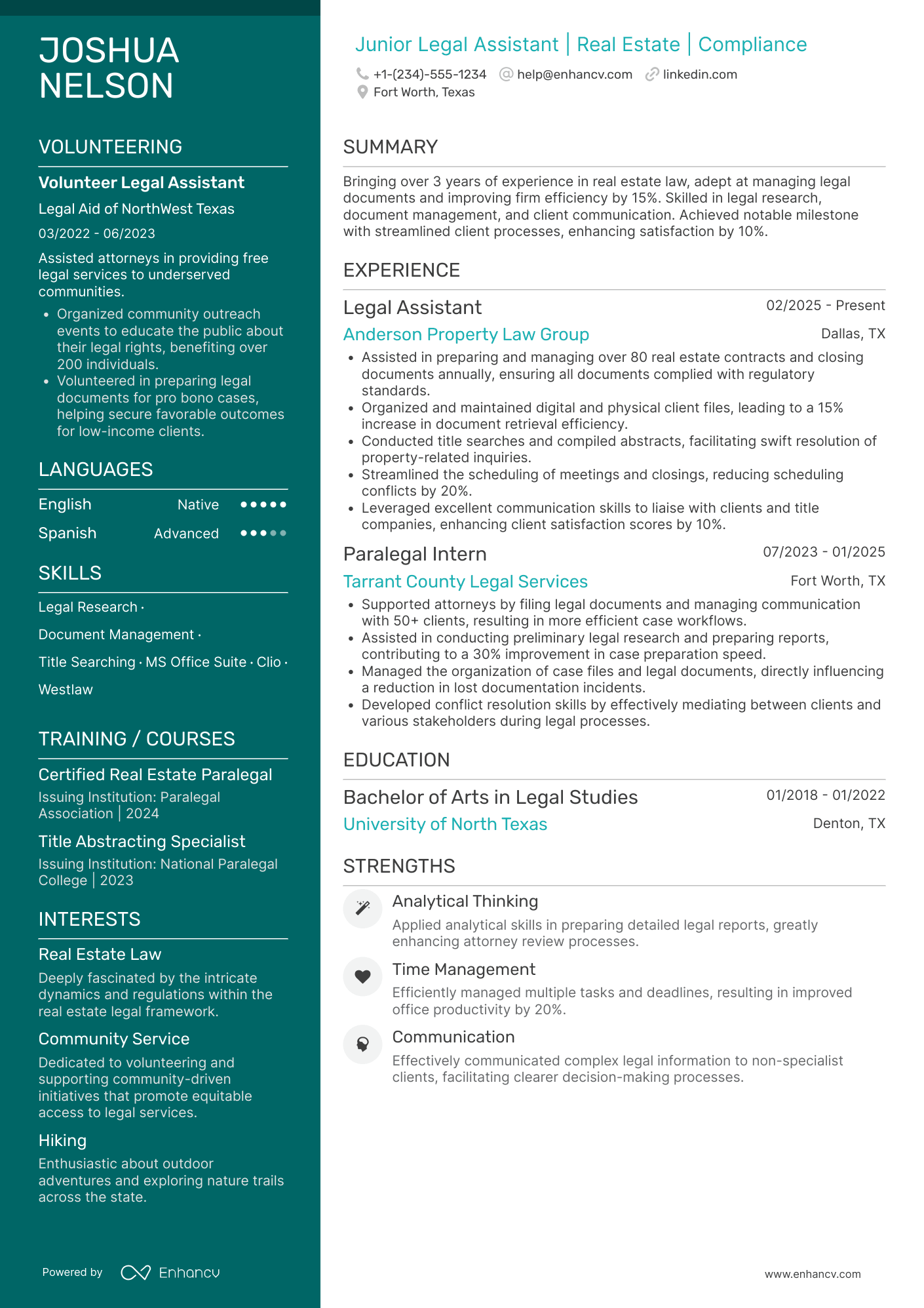 A resume example of a Real Estate Legal Assistant