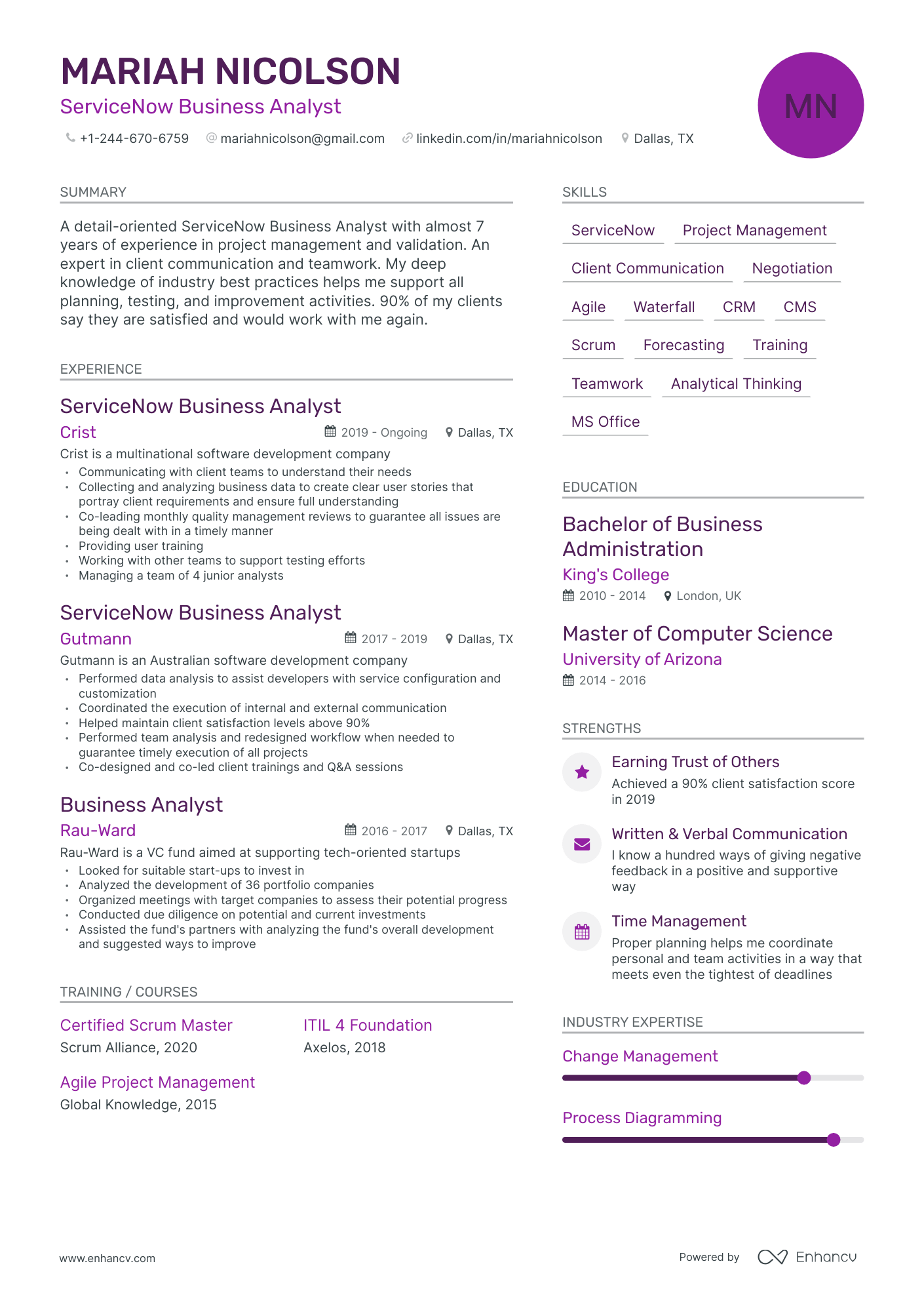 Modern ServiceNow Business Analyst Resume Template