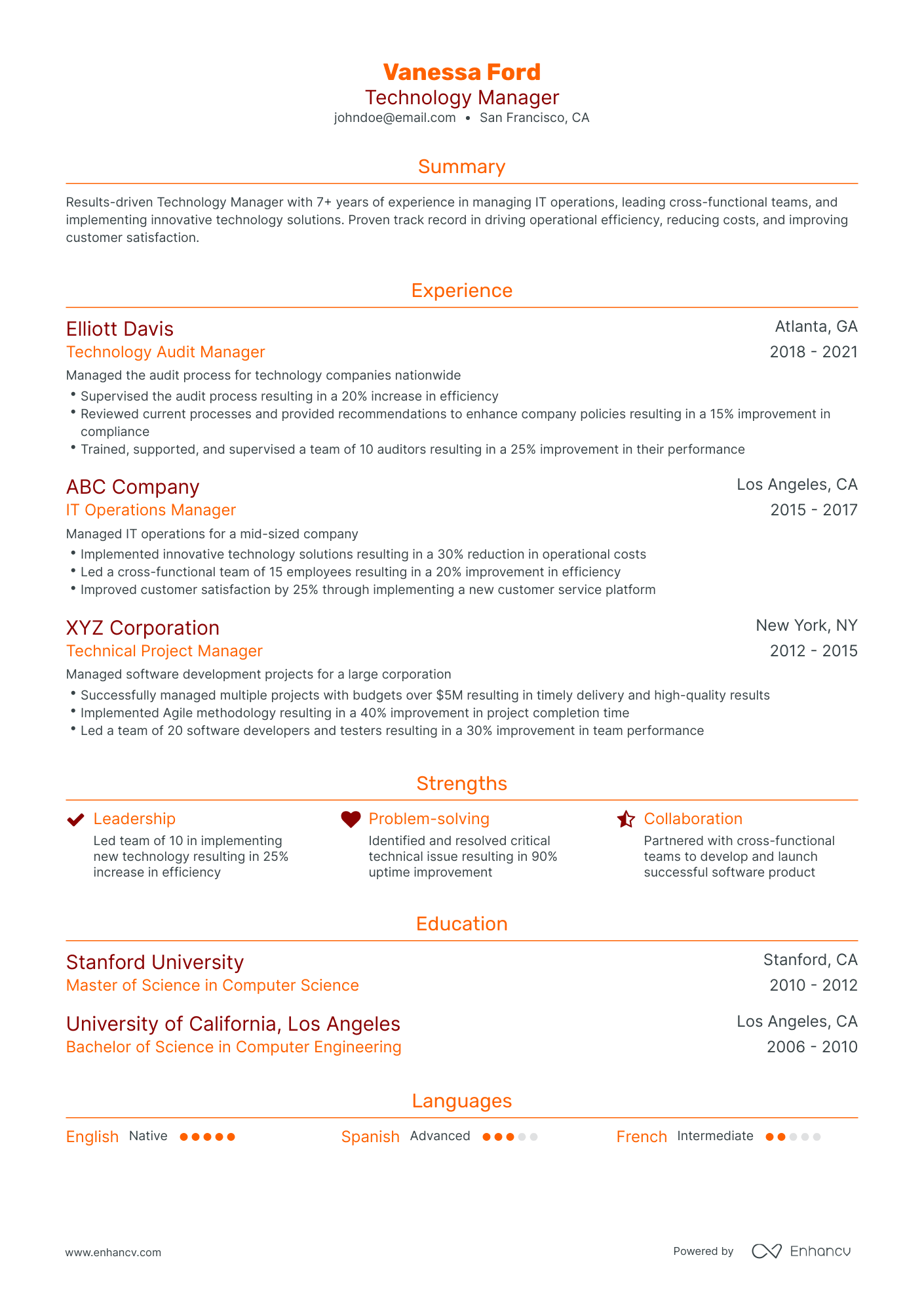 Traditional Technology Manager Resume Template