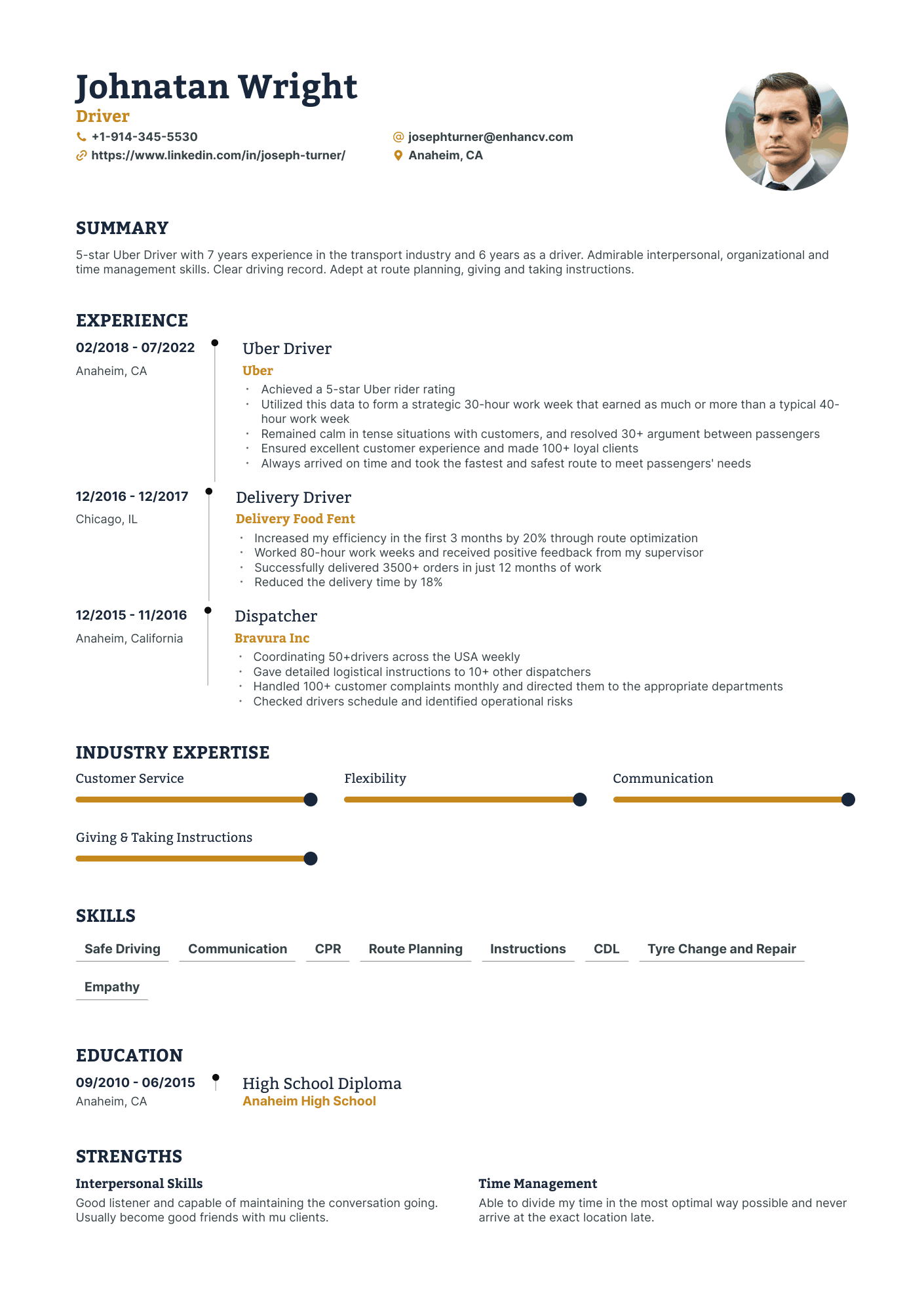 uber driver job description for resume