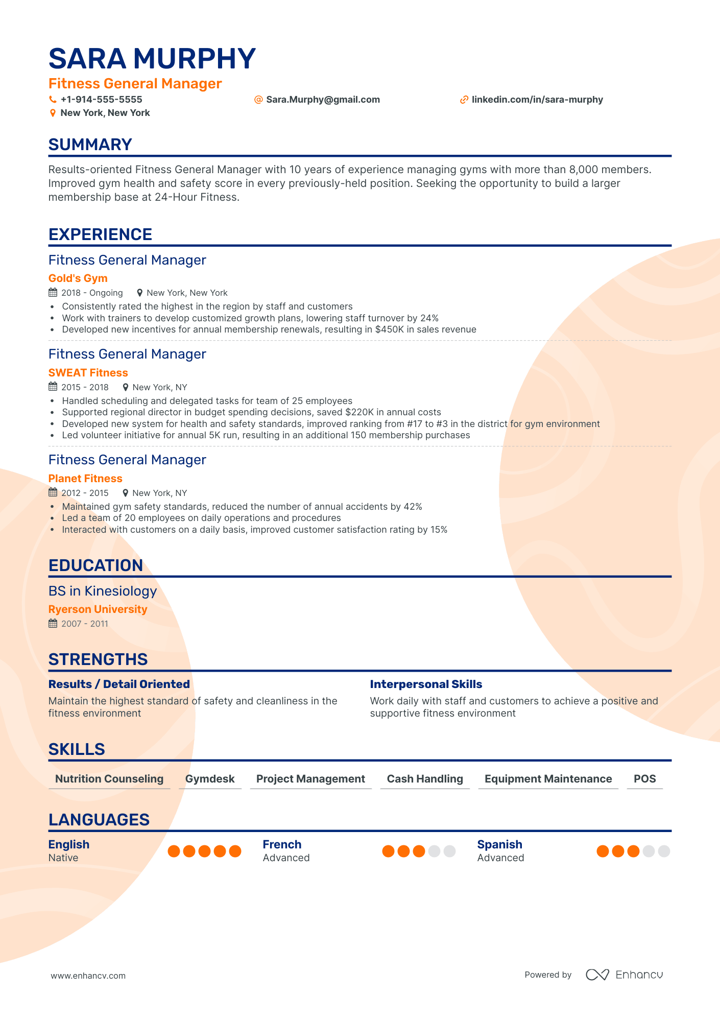 resume sample for general manager position