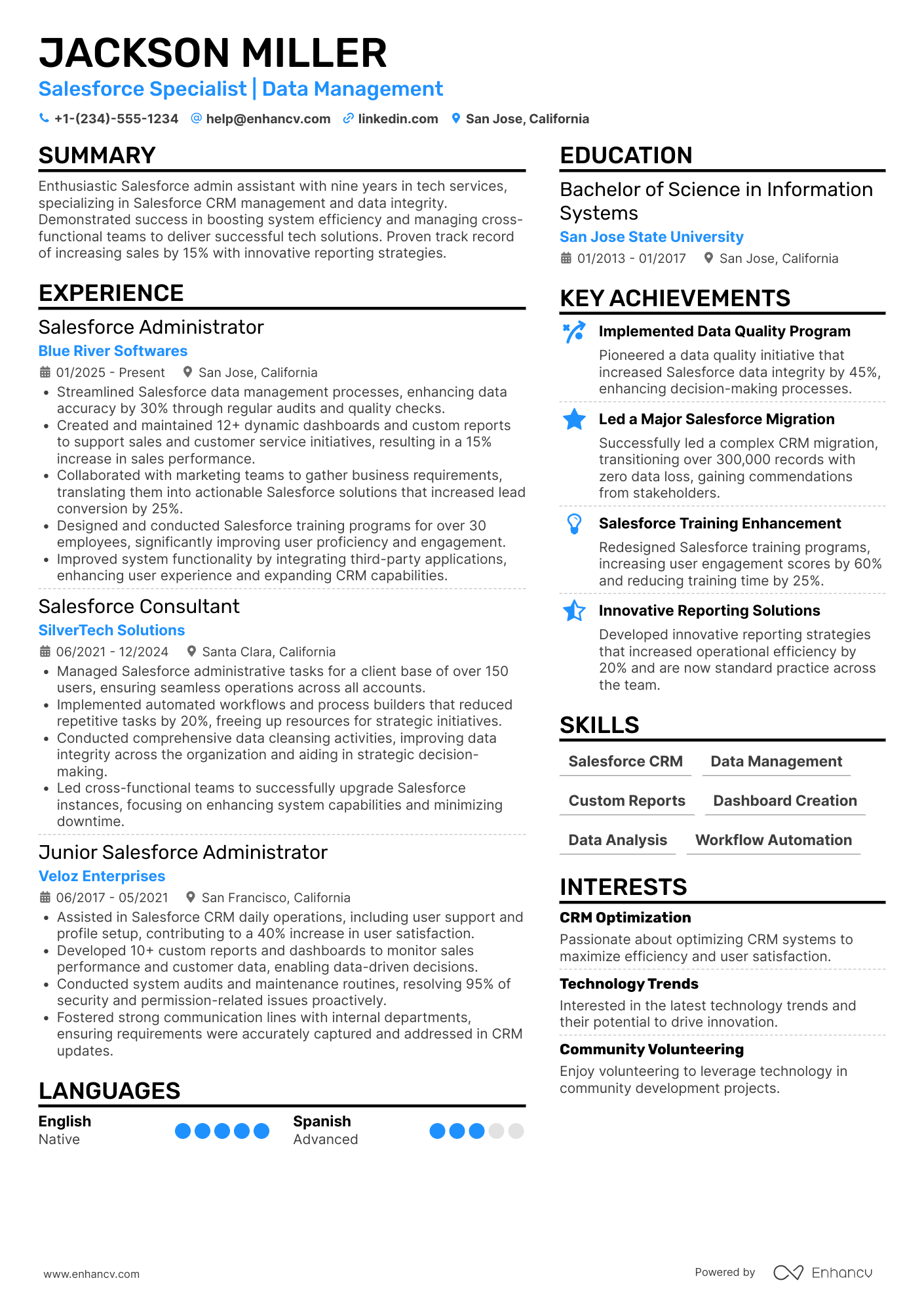 A resume example of a Salesforce Admin Assistant