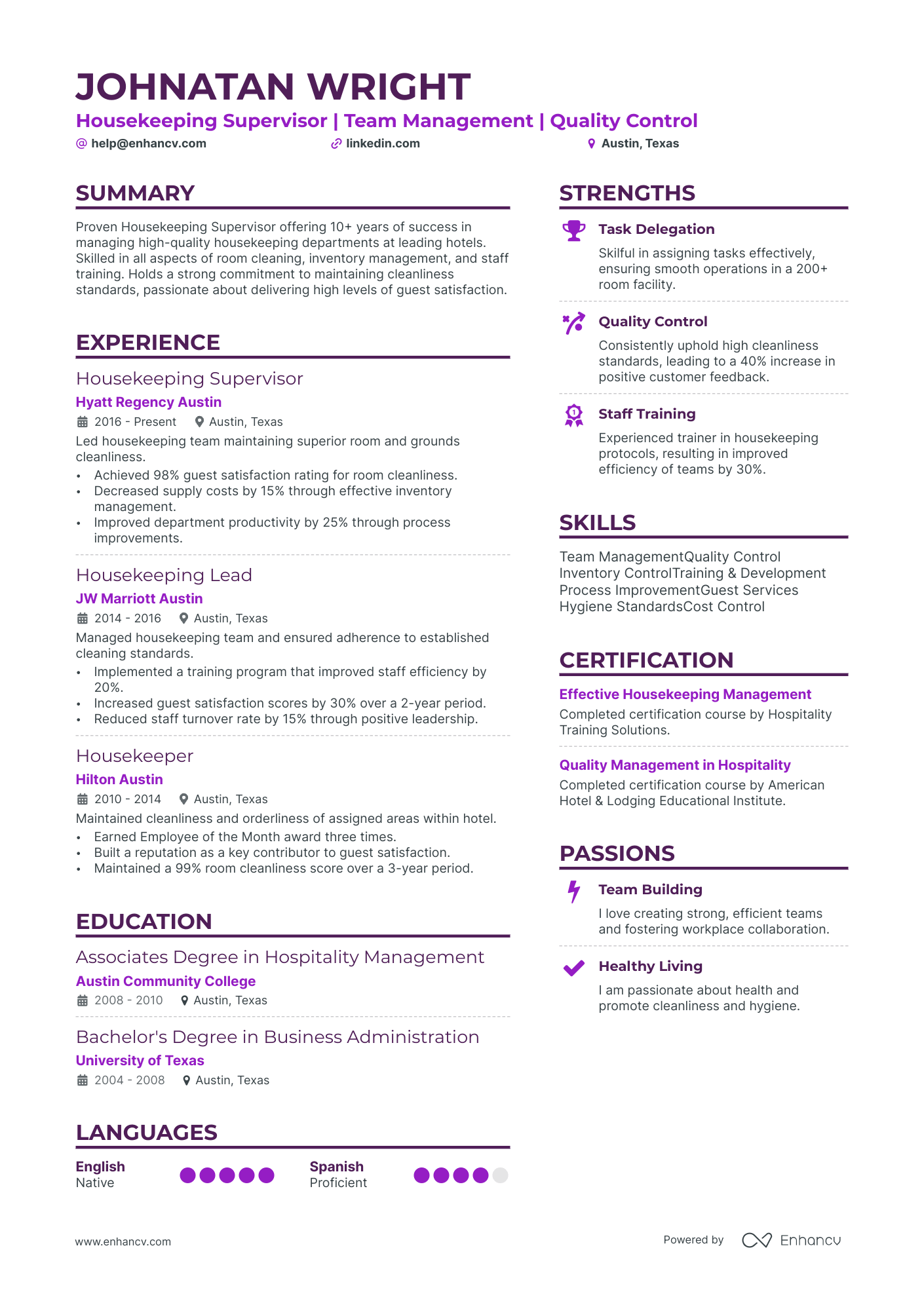 resume for housekeeper in hotel