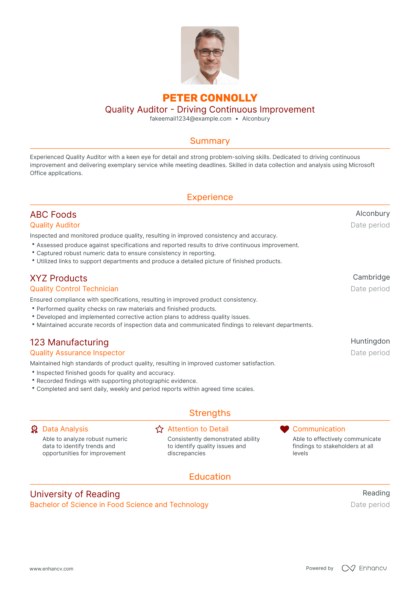 Traditional Quality Auditor Resume Template