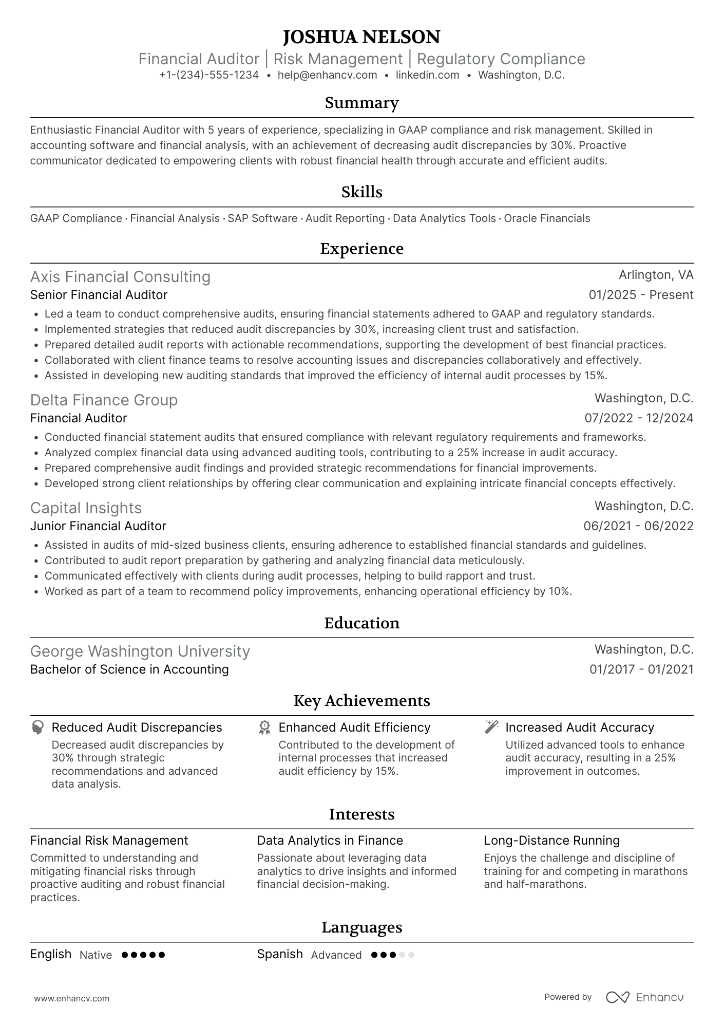 A resume example of a Financial Auditor