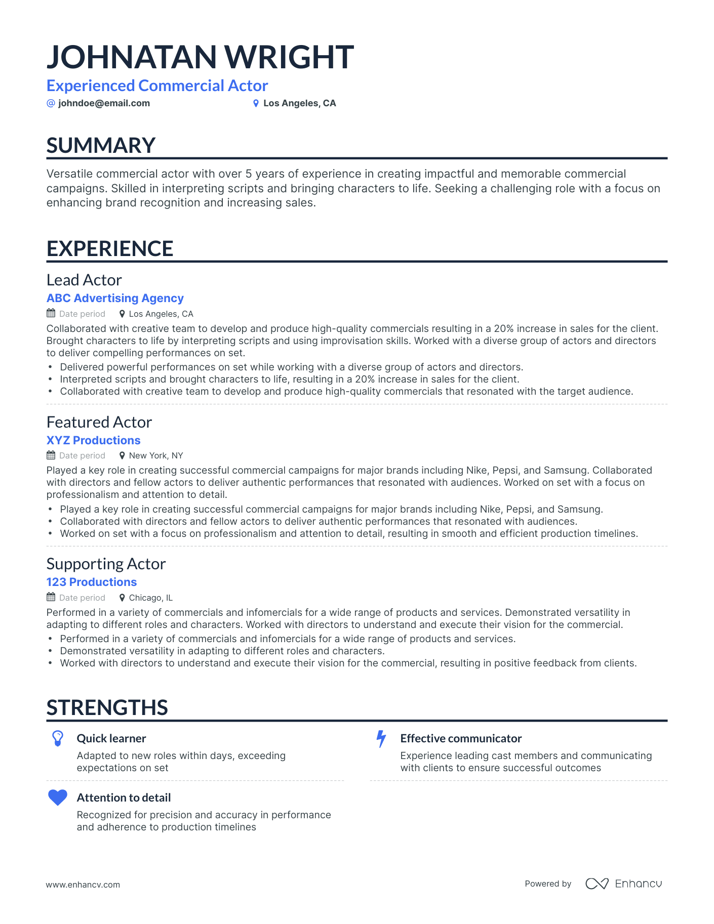 Classic Commercial Actor Resume Template