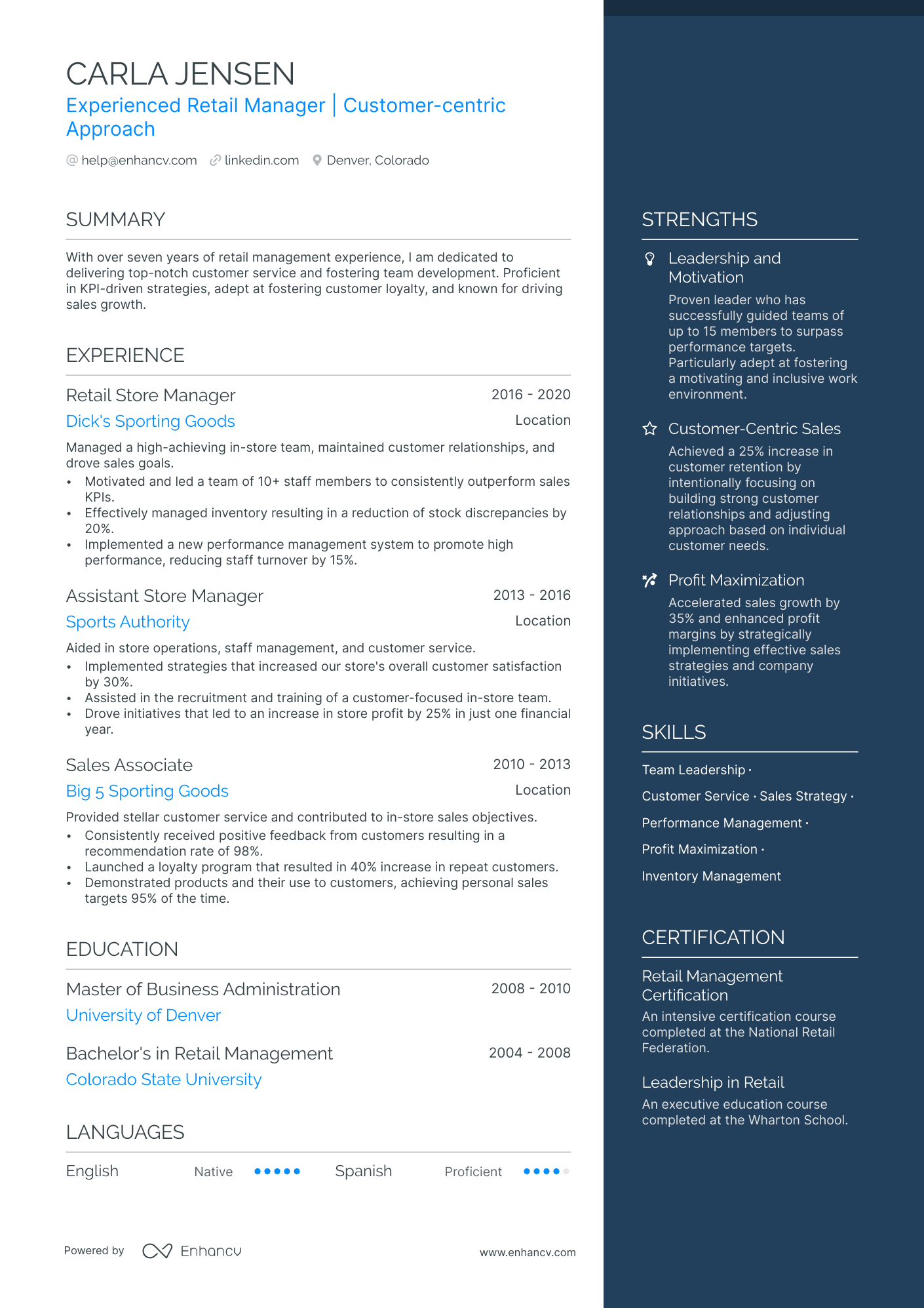 assistant manager job description resume retail