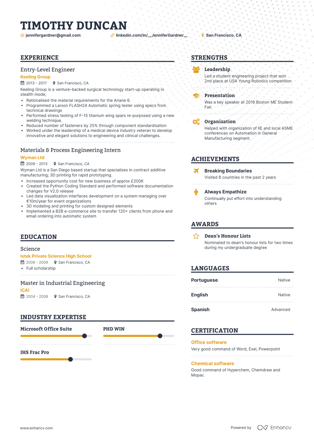 Simple Entry Level Engineering Resume Template