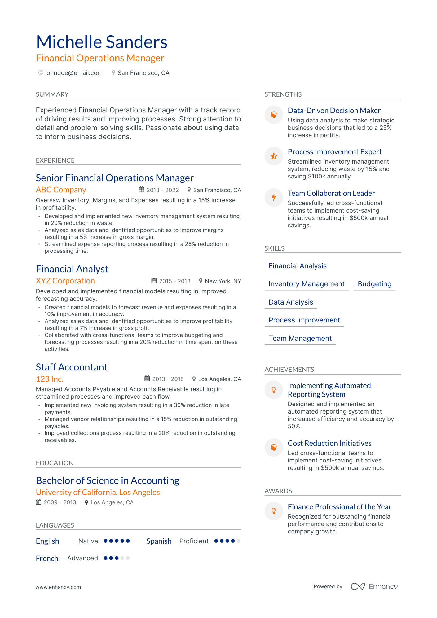 Modern Financial Operations Manager Resume Template