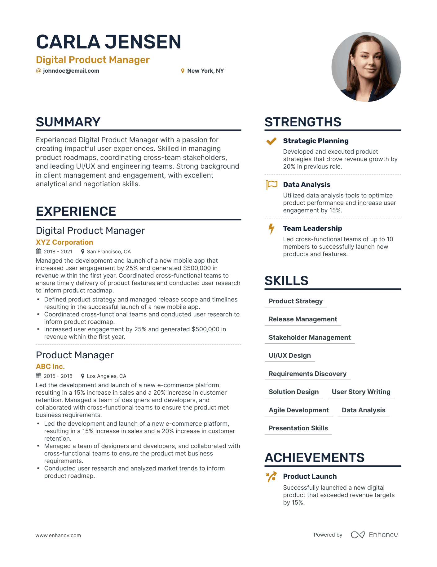Simple Digital Product Manager Resume Template