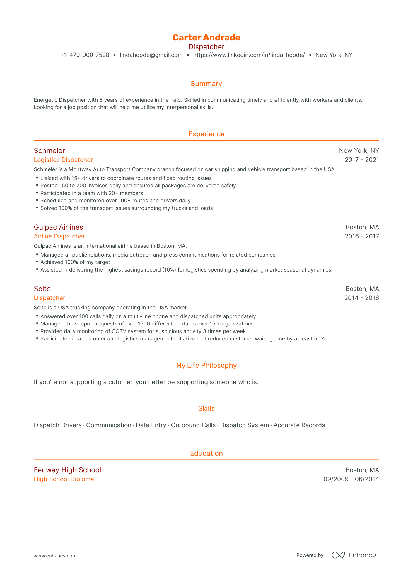 Traditional Dispatcher Resume Template