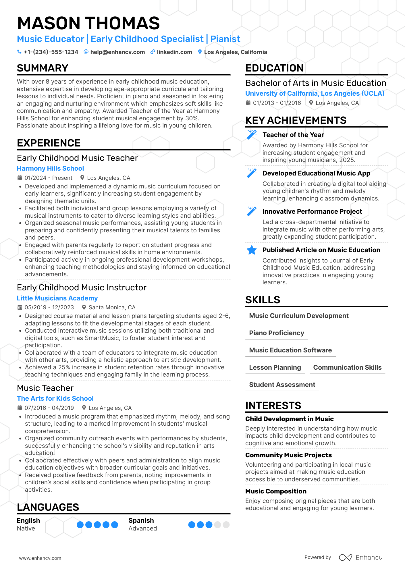 A resume example of a Early Childhood Music Teacher