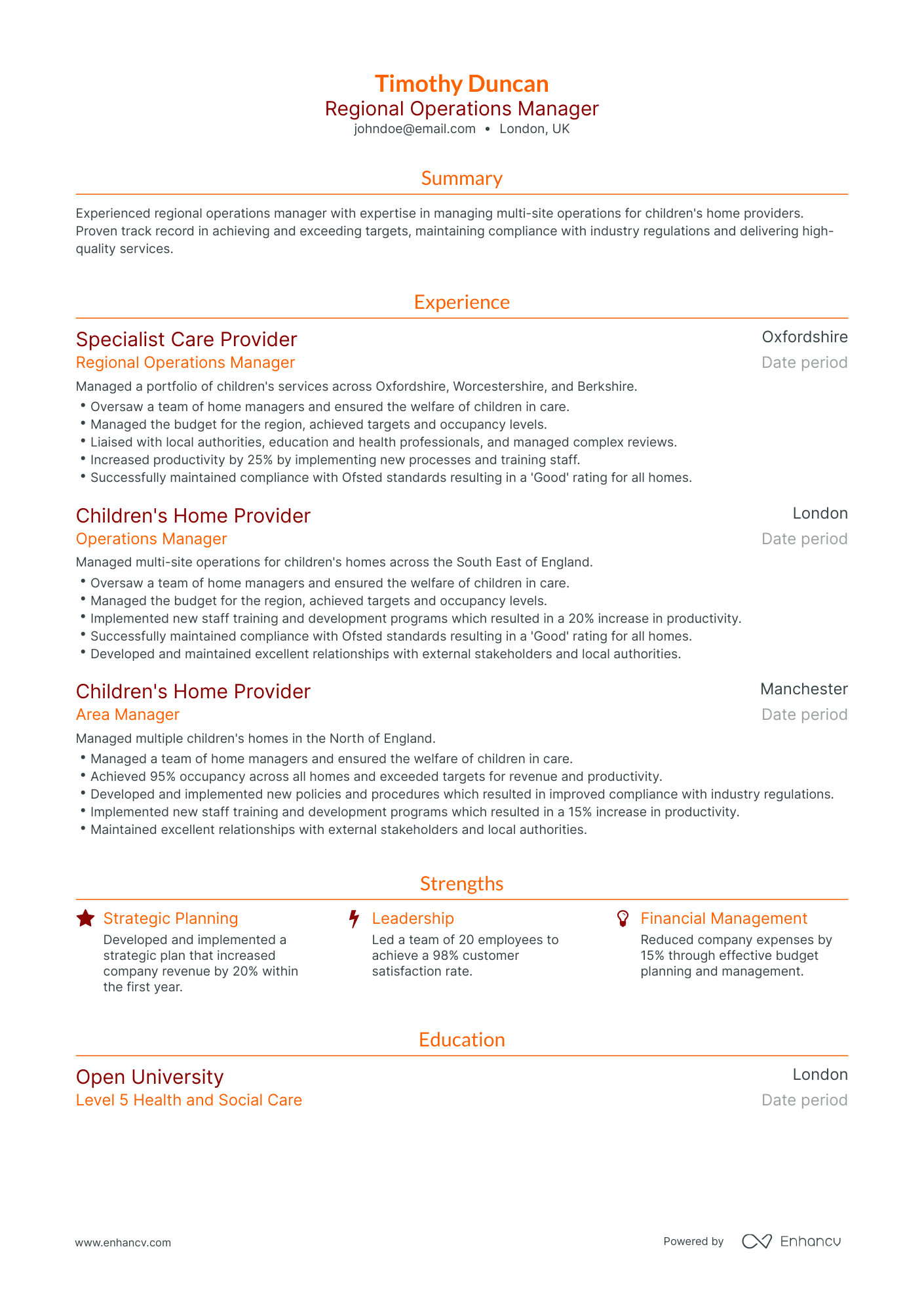 Traditional Regional Operations Manager Resume Template