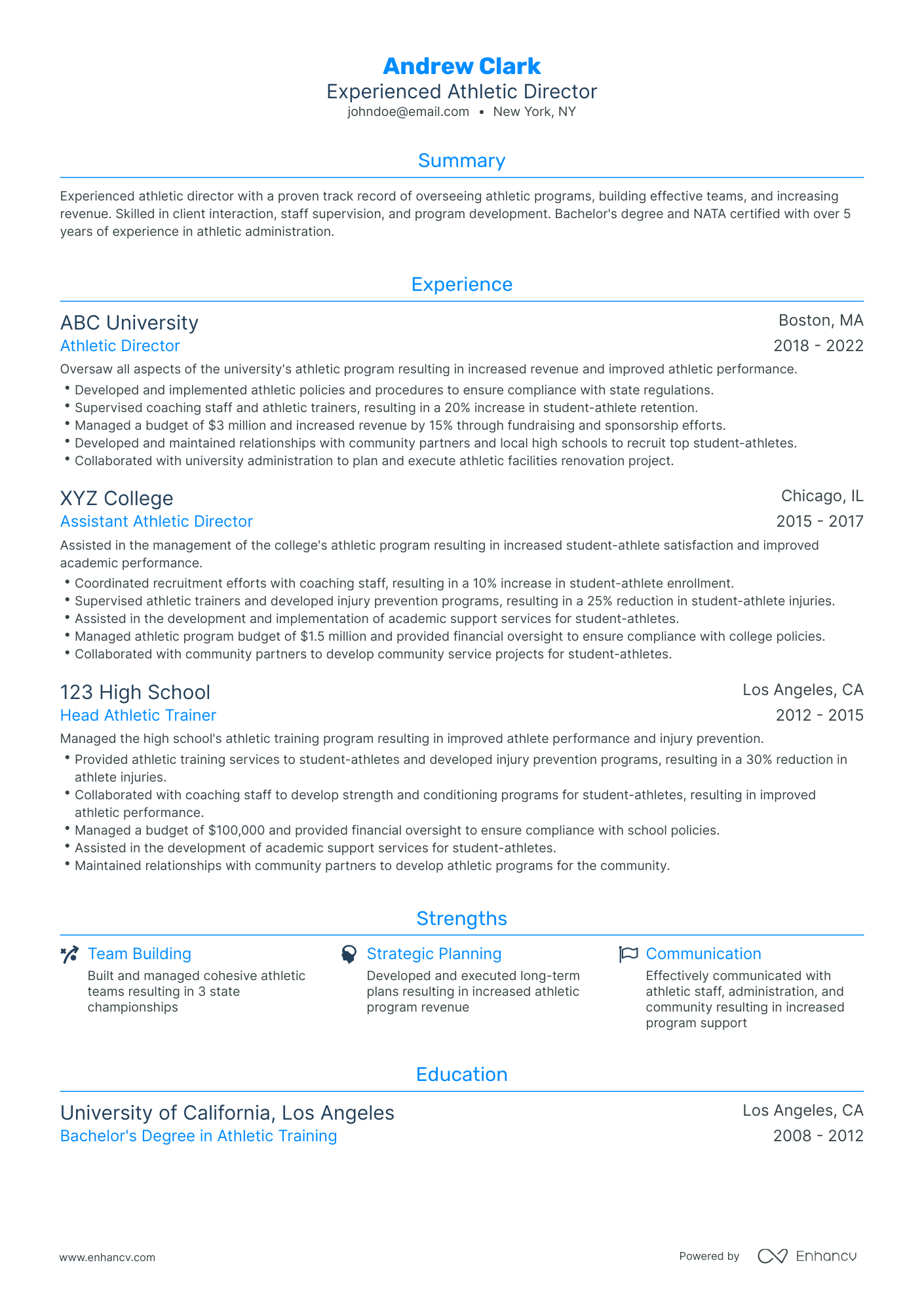 Traditional Athletic Director Resume Template