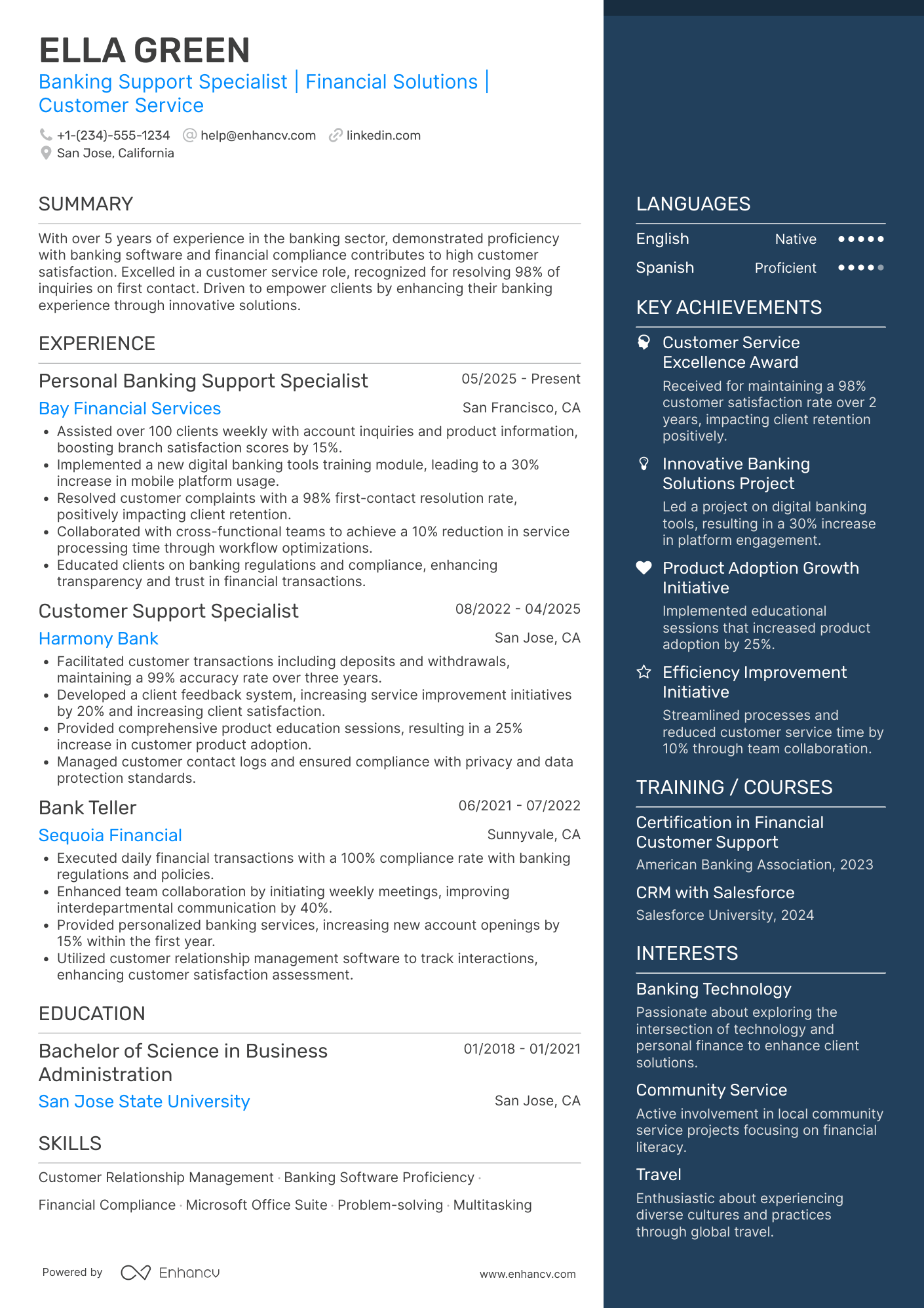 A resume example of a Personal Banking Support Specialist