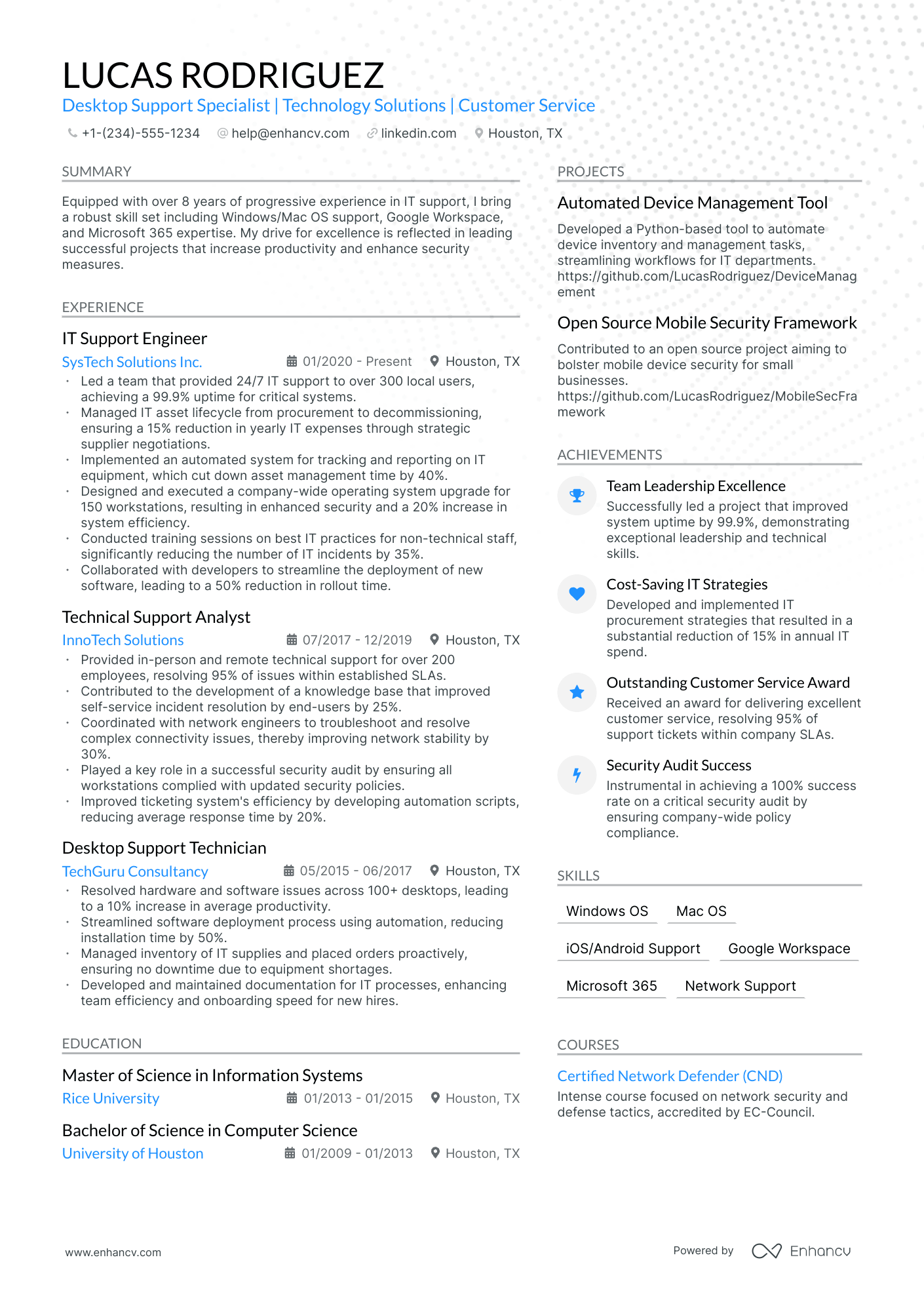 desktop support engineer resume format