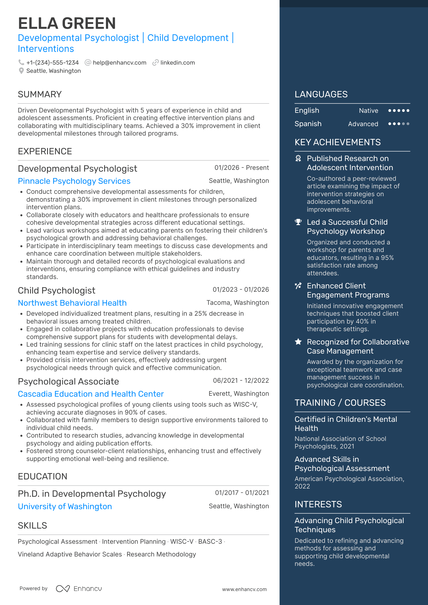 A resume example of a Developmental Psychologist