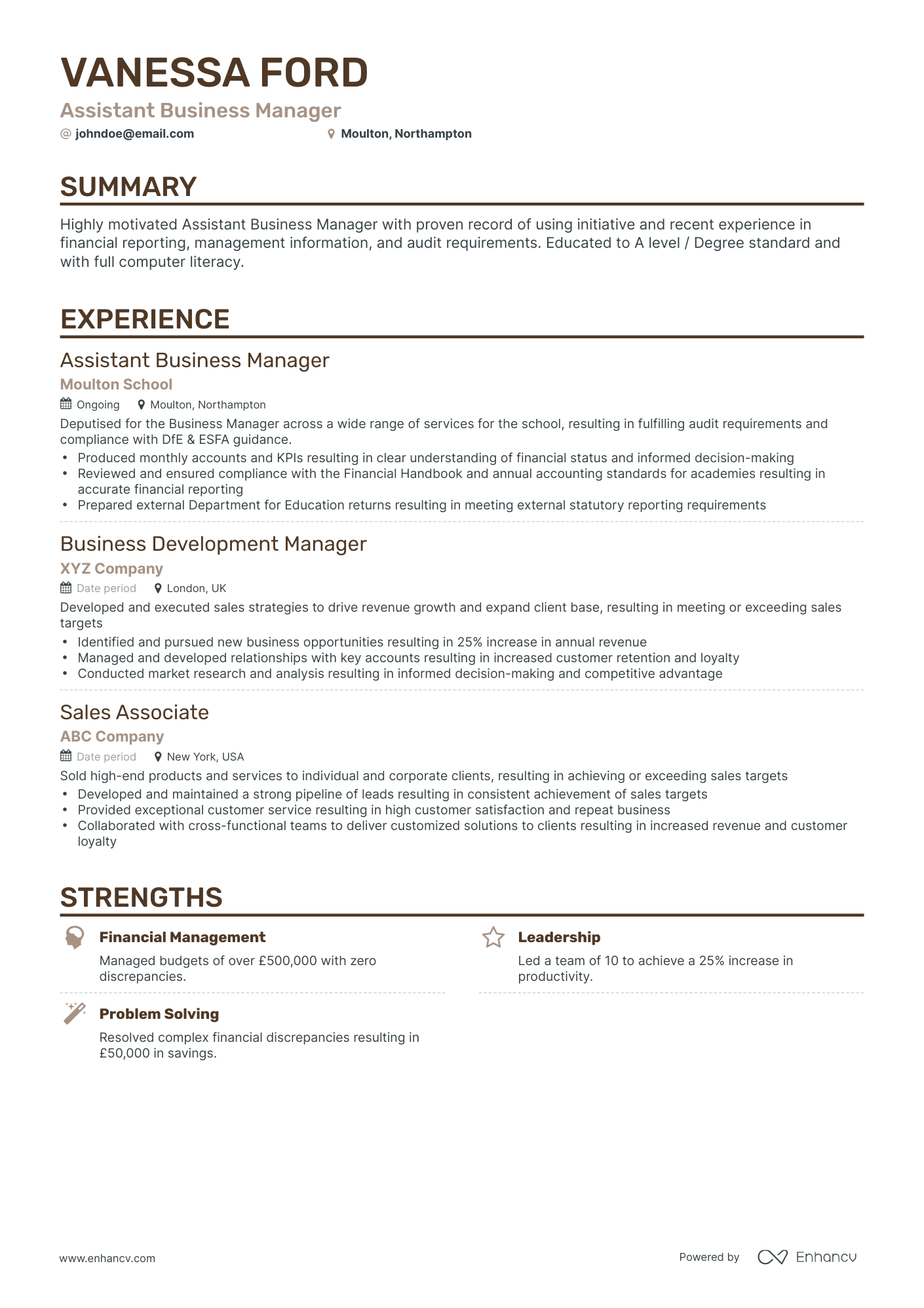 Classic Assistant Business Manager Resume Template