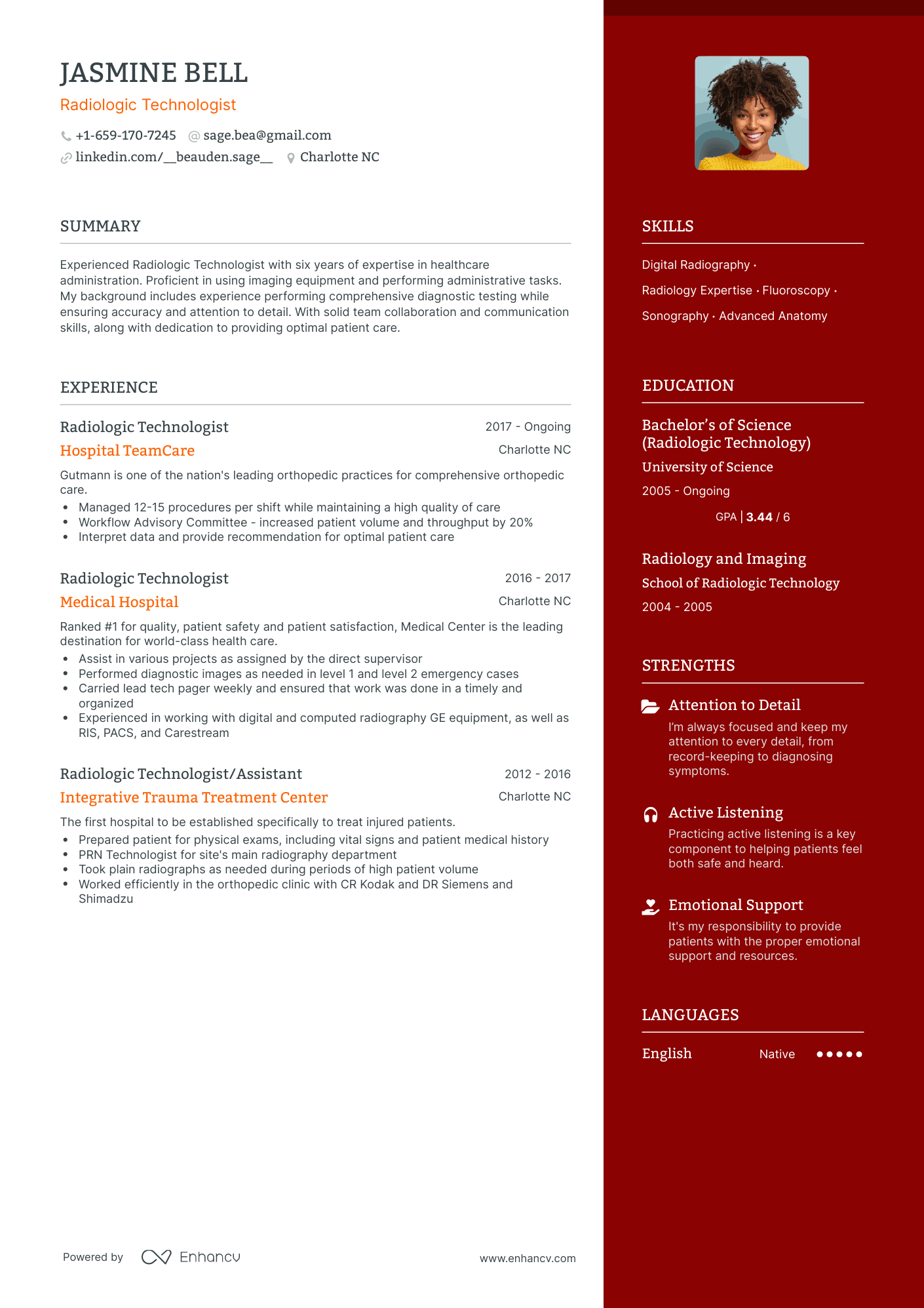 One Page Radiologic Technologist Resume Template