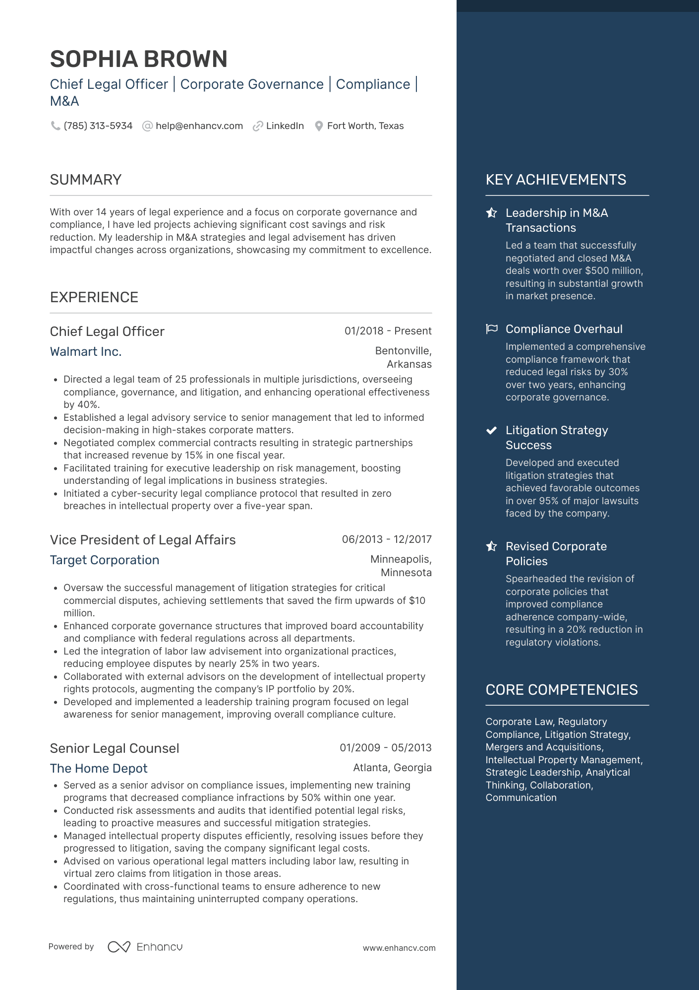 A resume example of a Chief Legal Officer