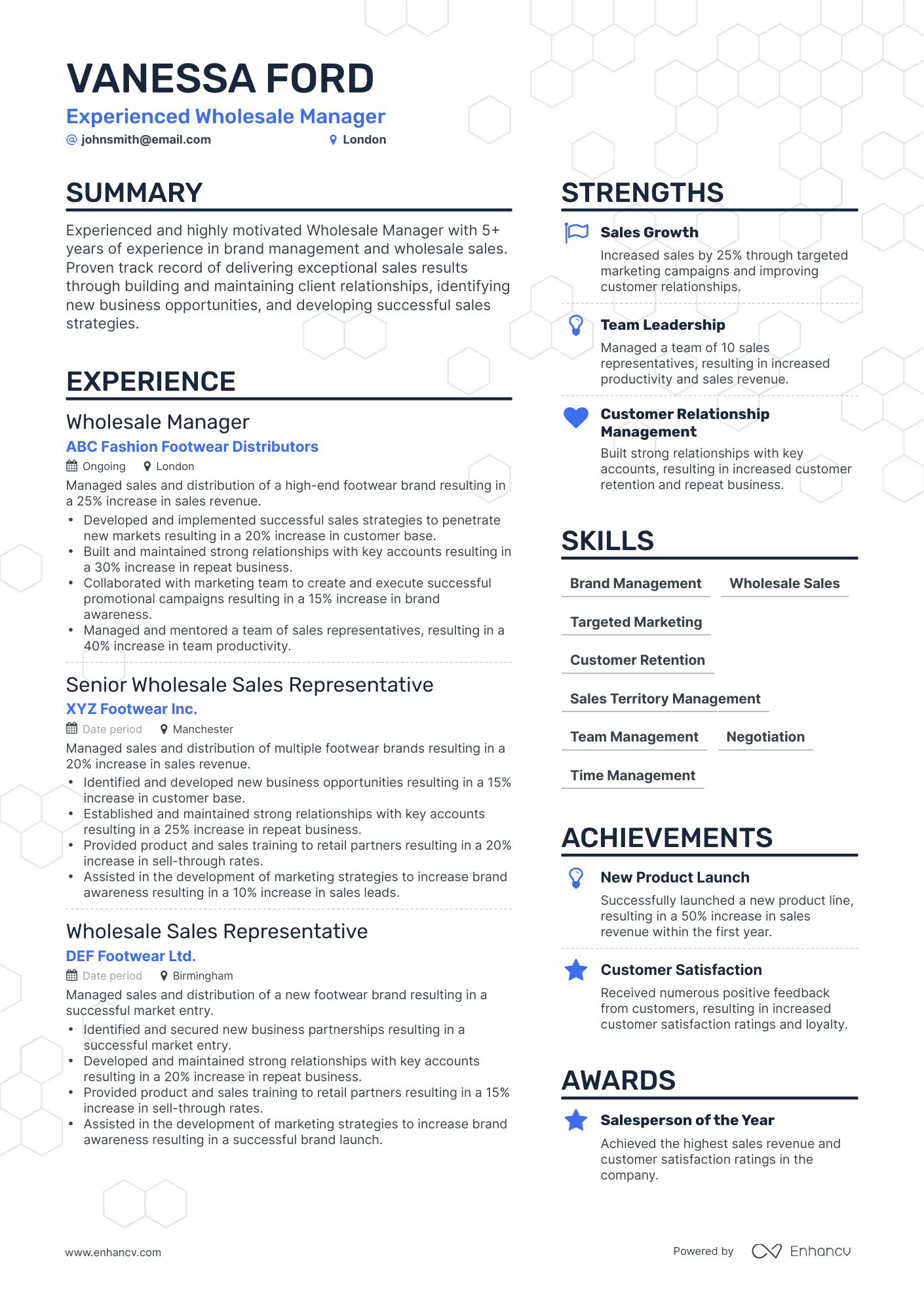 Simple Wholesale Manager Resume Template