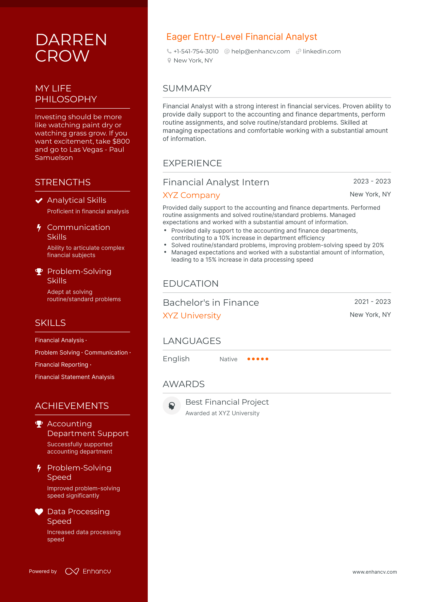Polished Entry Level Financial Analyst Resume Template