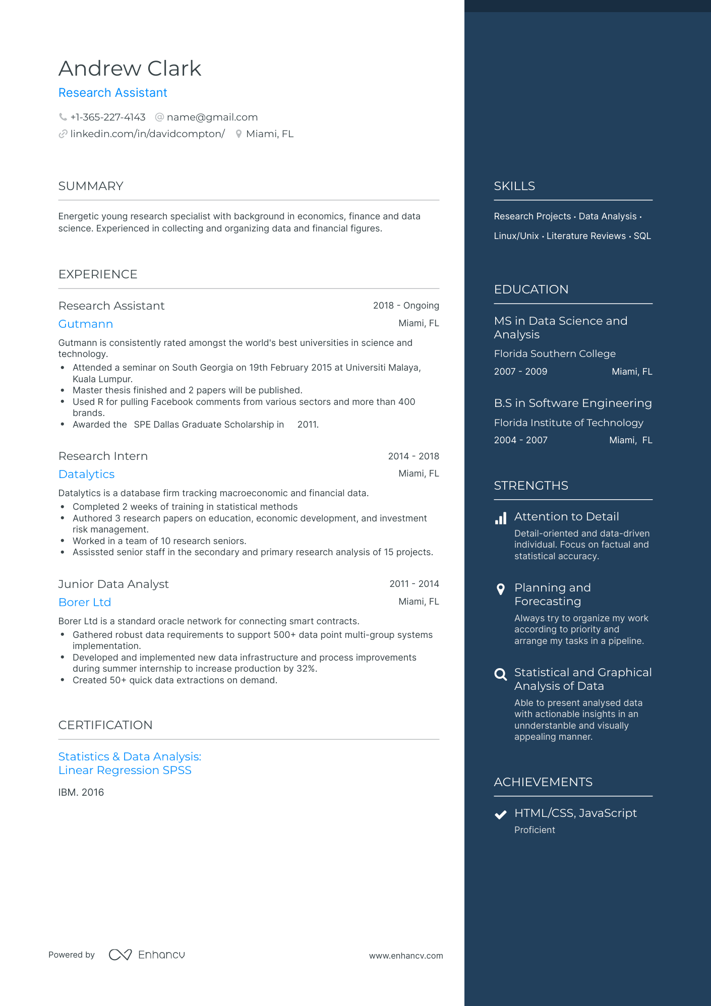 One Page Research Assistant Resume Template