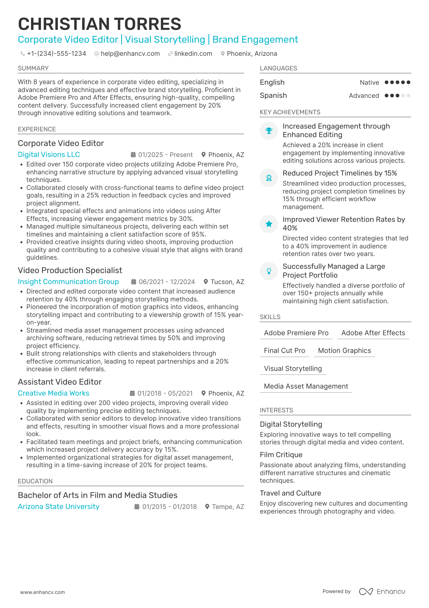 A resume example of a Corporate Video Editor