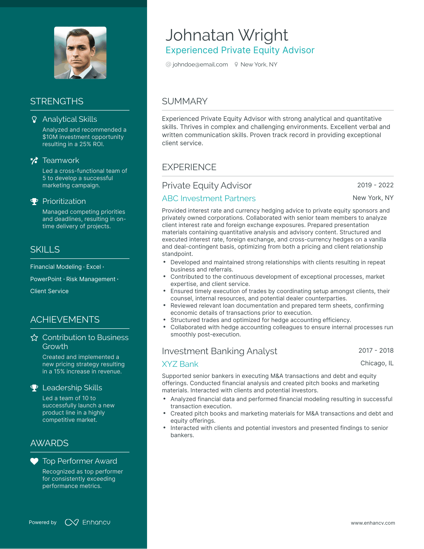 Polished Private Equity Resume Template