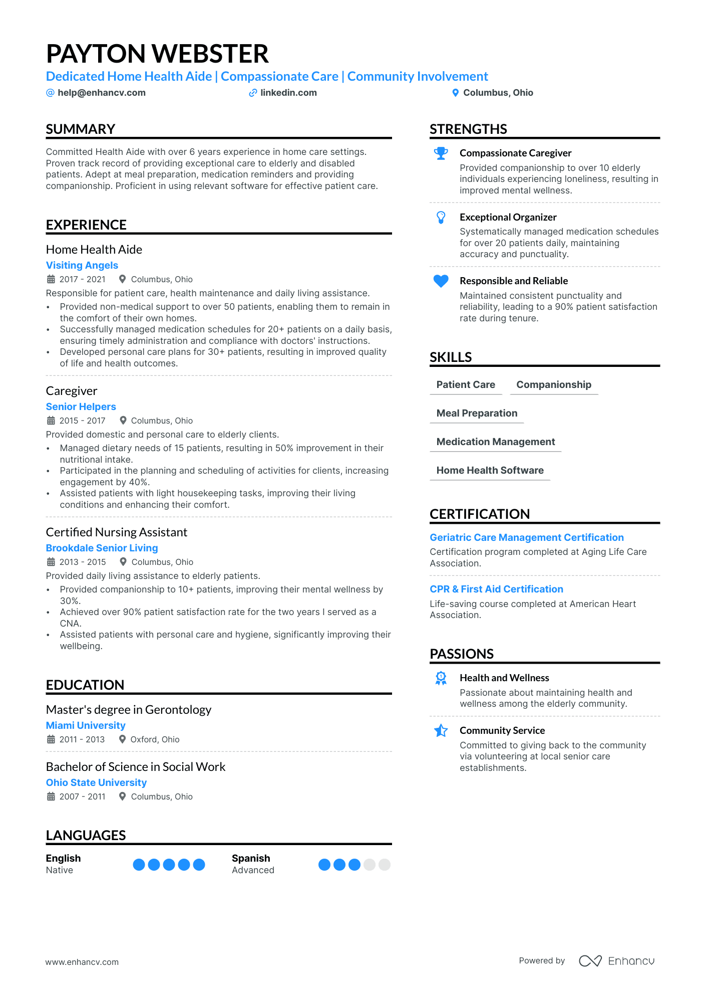 resume examples for caregiver skills