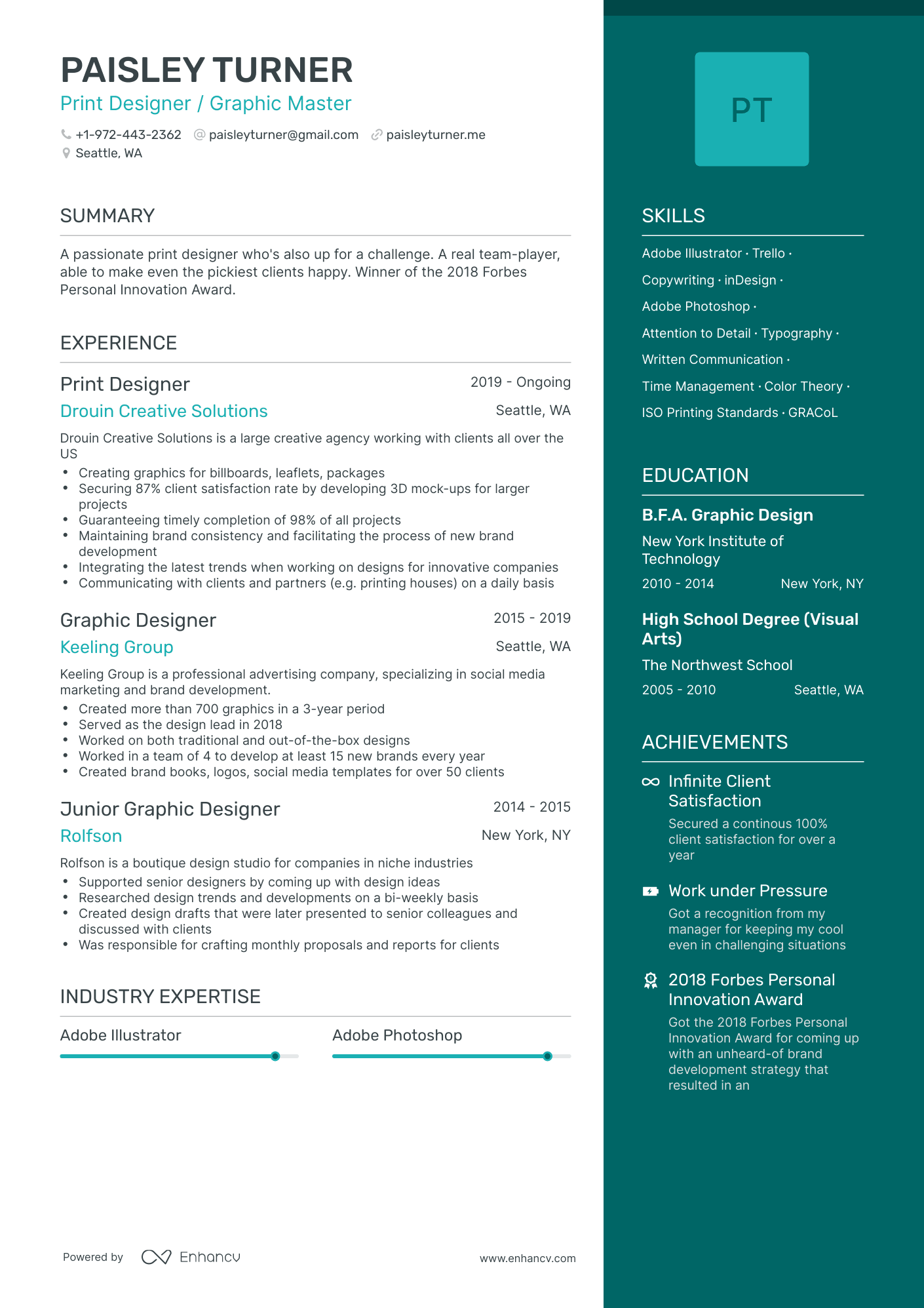 One Page Print Designer Resume Template